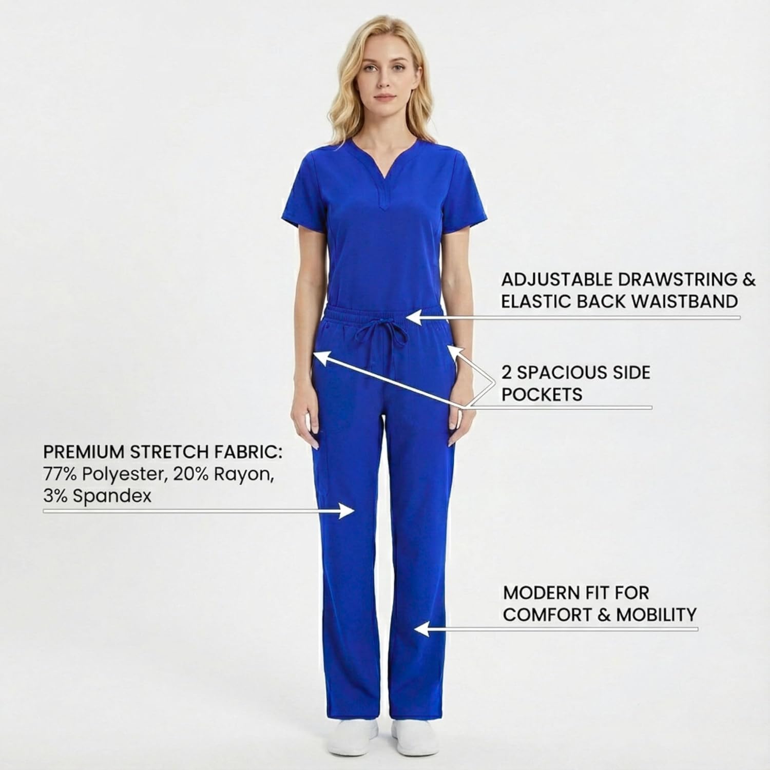 M&M SCRUBS Women's Ultra Soft Drop-Neck 2 Pocket Scrub Set