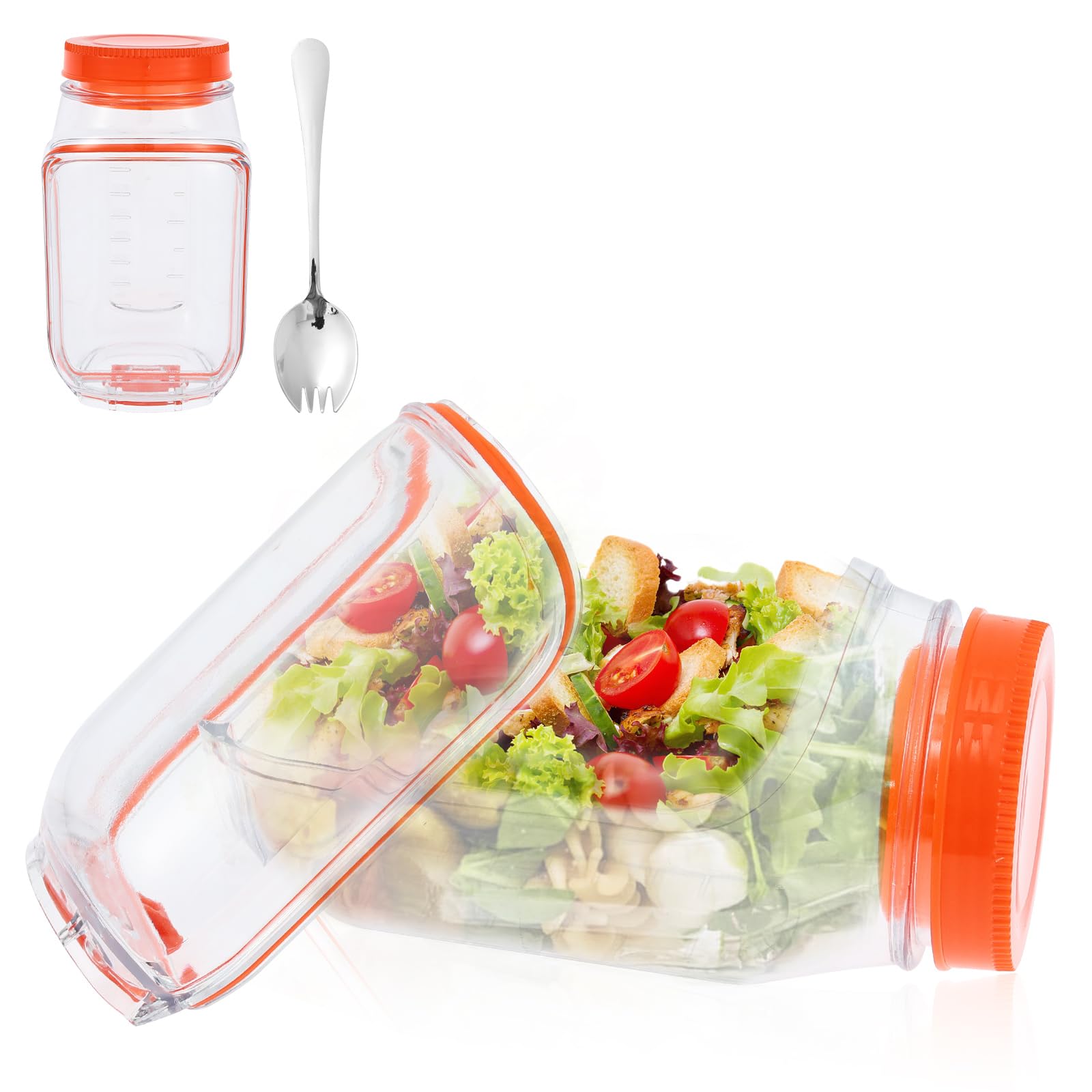 Anihet Orange Salad Pod, Vertical Layering Salad Pod Built-In Bowl Design With Fork, Plastic Interval Salads Box With Leak Proof Sauce Dressing Case, Portable Fresh Salads Storage Container For Lunch Fruit (Orange)