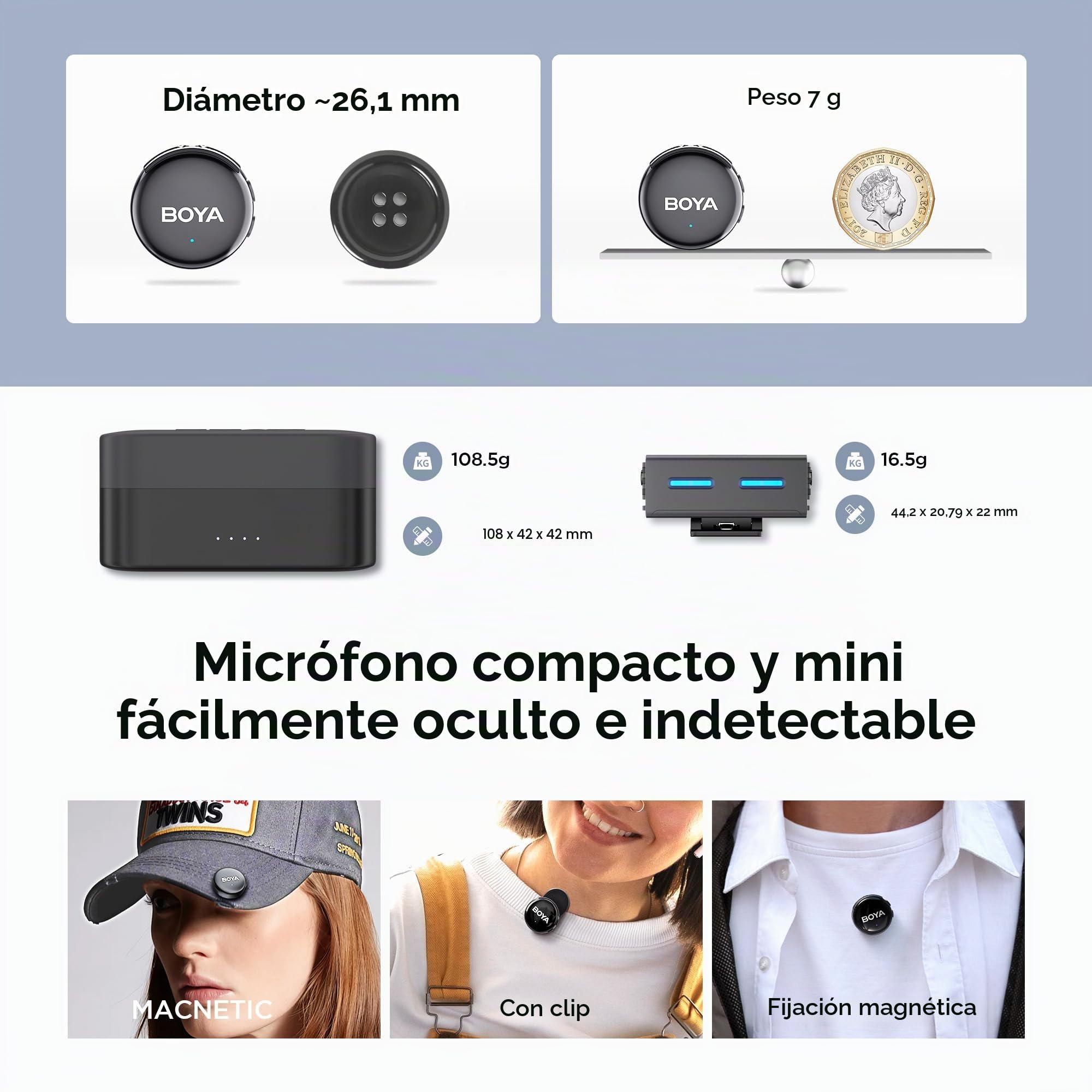BOYA BOYALINK 3 - Micrófono Lavalier inalámbrico todo en uno para cámara/iPhone/Android, mini micrófono con micrófono de solapa de reducción de ruido IA, duración de 30 horas, rango de transmisión de