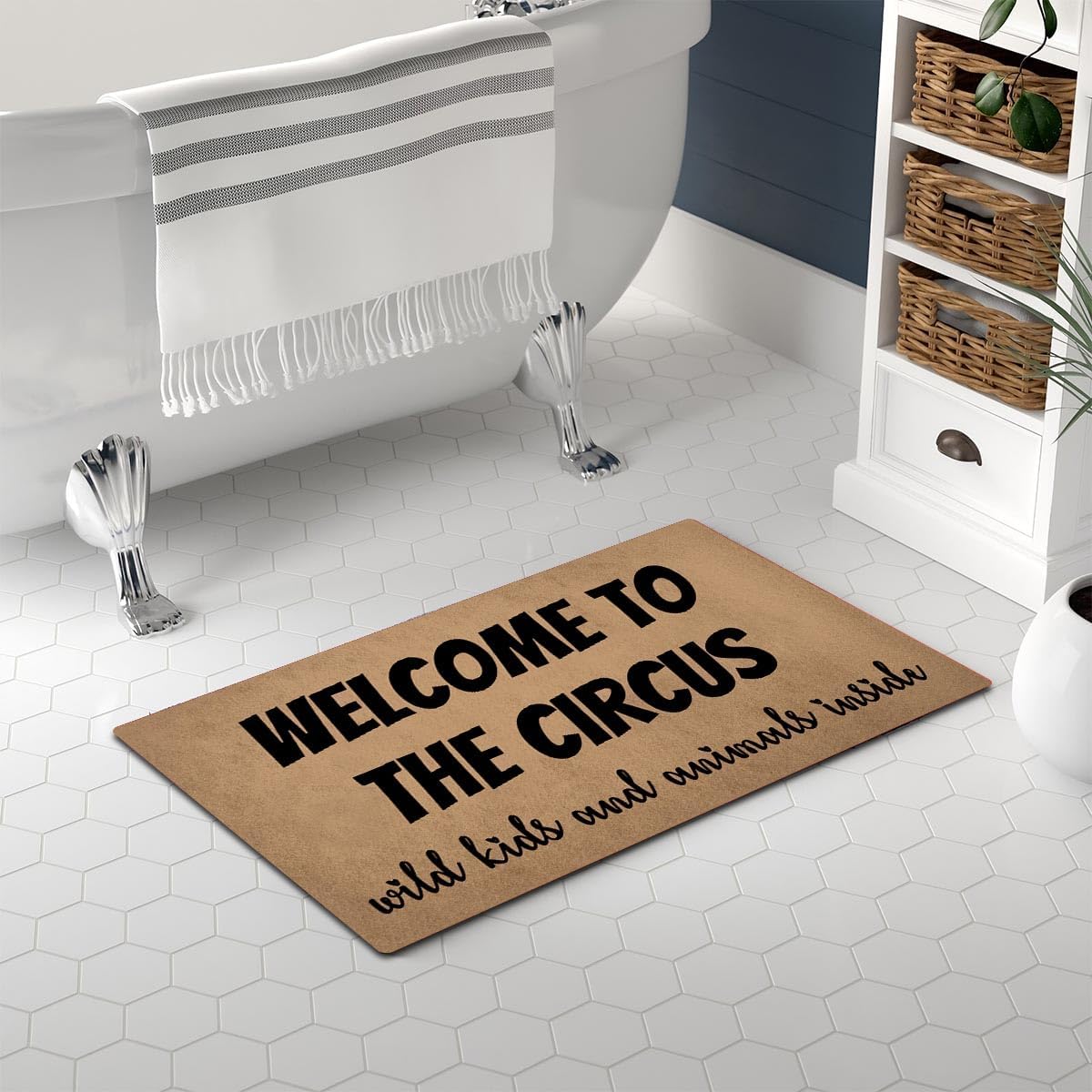 Funny Welcome Doormat Front Porch Decor Rugs With Rubber Back 30"(L) x 18"(W) Doormat For Entrance Monogram Mats for Front Door Decor (Welcome to the Circus Wild Kids and Animals Inside Pet Lover)