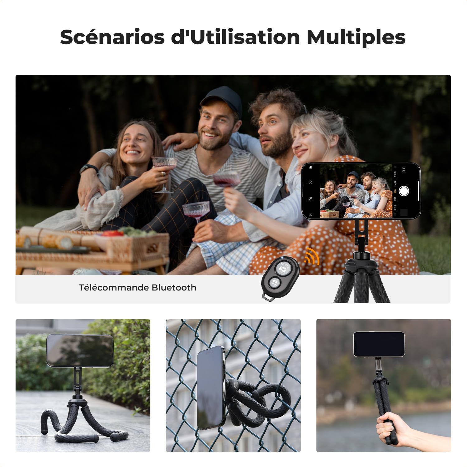 K&F CONCEPT Trépied pour Téléphone Magnétique, Mini Trépied Flexible Smartphone Portable, Gorillapod avec Télécommande Bluetooth, Trépied Smartphone pour iPhone Android, Trépied Octopus