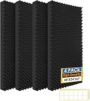 YHYGHXFR 4 Pack 48x24x2 Inch Egg Crate Acoustic Panels - High-Density Fireproof Soundproof Foam for Studios & Home Theaters (Black)