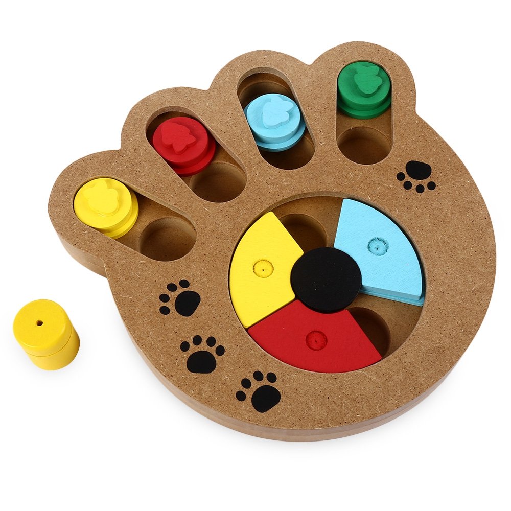 BELIEVE-IN Pet Puzzle Maze Feeder Bowl, Pet Intelligence Toy，Creative Wooden Pet Paw Shape Fun Hide And Seek Food Treated Toy Pet Iq Training Eco-Friendly Interactive Educat