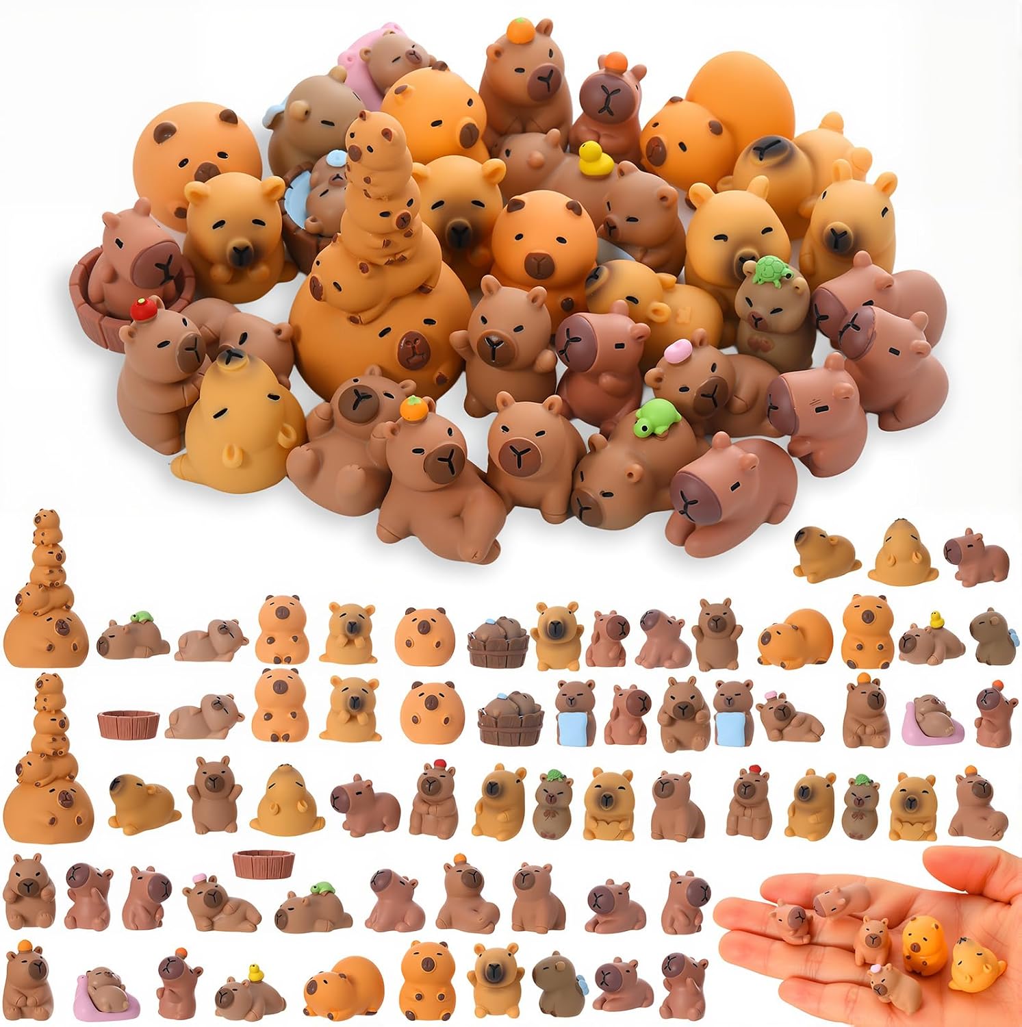 68 Pcs Mini Capybara Resin Figurines Cute Miniature Figures | Eco-Friendly Resin, Multi Sizes, for Garden Landscape Dollhouse Tabletop Cake Party Decorations