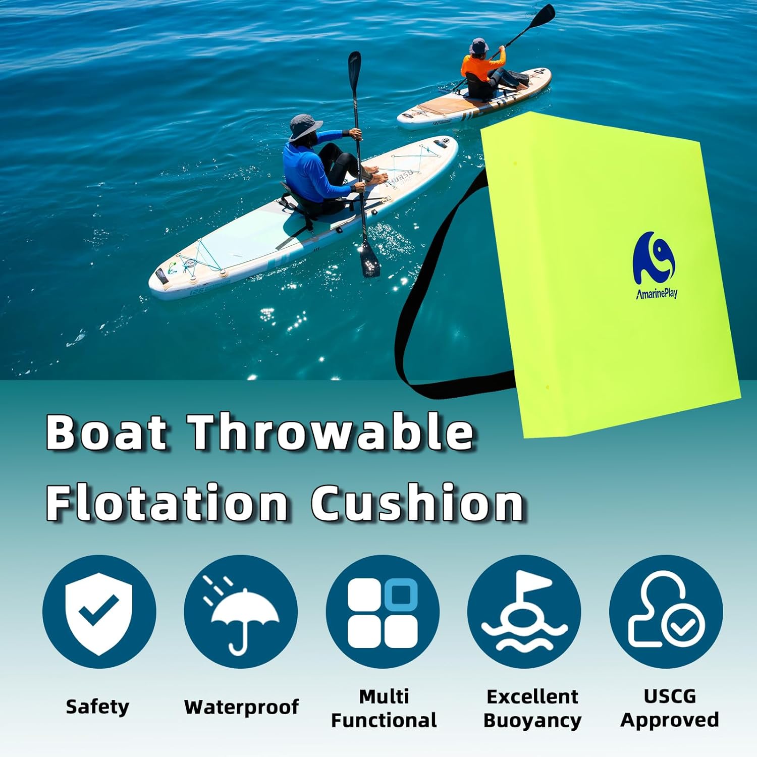 Throwable Flotation Cushion,Emergency Marine Foam Flotation Throwable Device,USCG Approved Type IV PFD Boat Throw Seat Cushion Life Preserver Emergency Safety Equipment for Boat Kayak Canoe 2PK