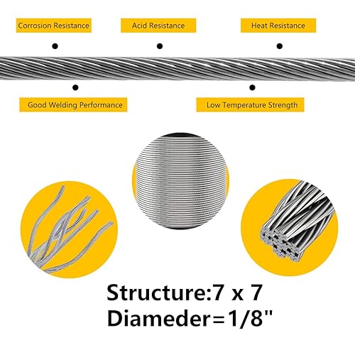 Miniatura 2 de Cable de acero inoxidable T316 de 200 pies de 18 pulgadas con cortador, cuerda de alambre de avión de 7 x 7 hilos para barandilla de cubierta,