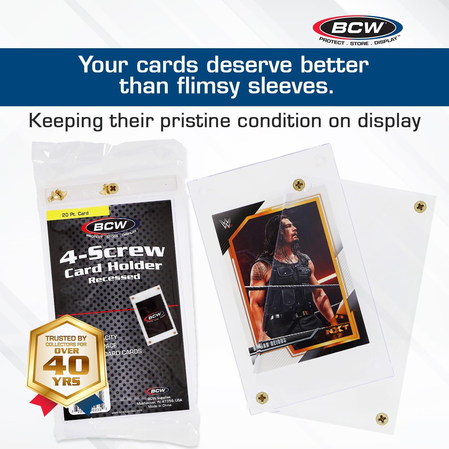 BCW 4-Screw Card Holder - 15ct | Recessed 20 Pt Trading Card Protector
