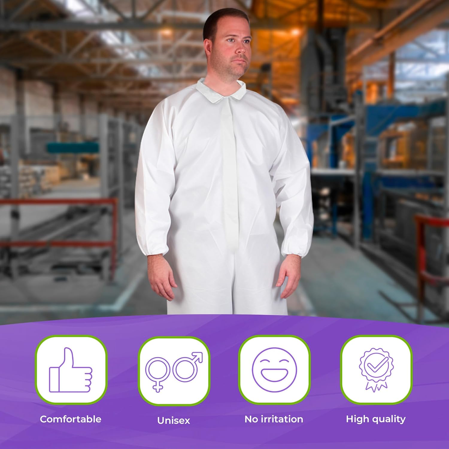 AMZ Medical Supply Disposable Coveralls, 3X-Large. Pack of 25 White Microporous Hazmat Suit Costume. 60 GSM Painters Suit Disposable. Lab Coveralls with Zipper Front Entry, Elastic Wrists and Ankles