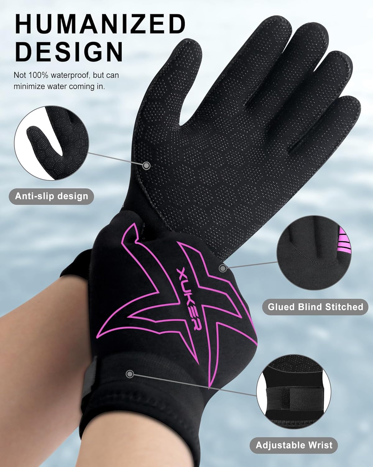 XUKER Neoprene Gloves Women Men, 3mm Wetsuit Dive Gloves Keep Warm for Diving Scuba Kayaking Snorkeling Swimming Water Sports - Image 3