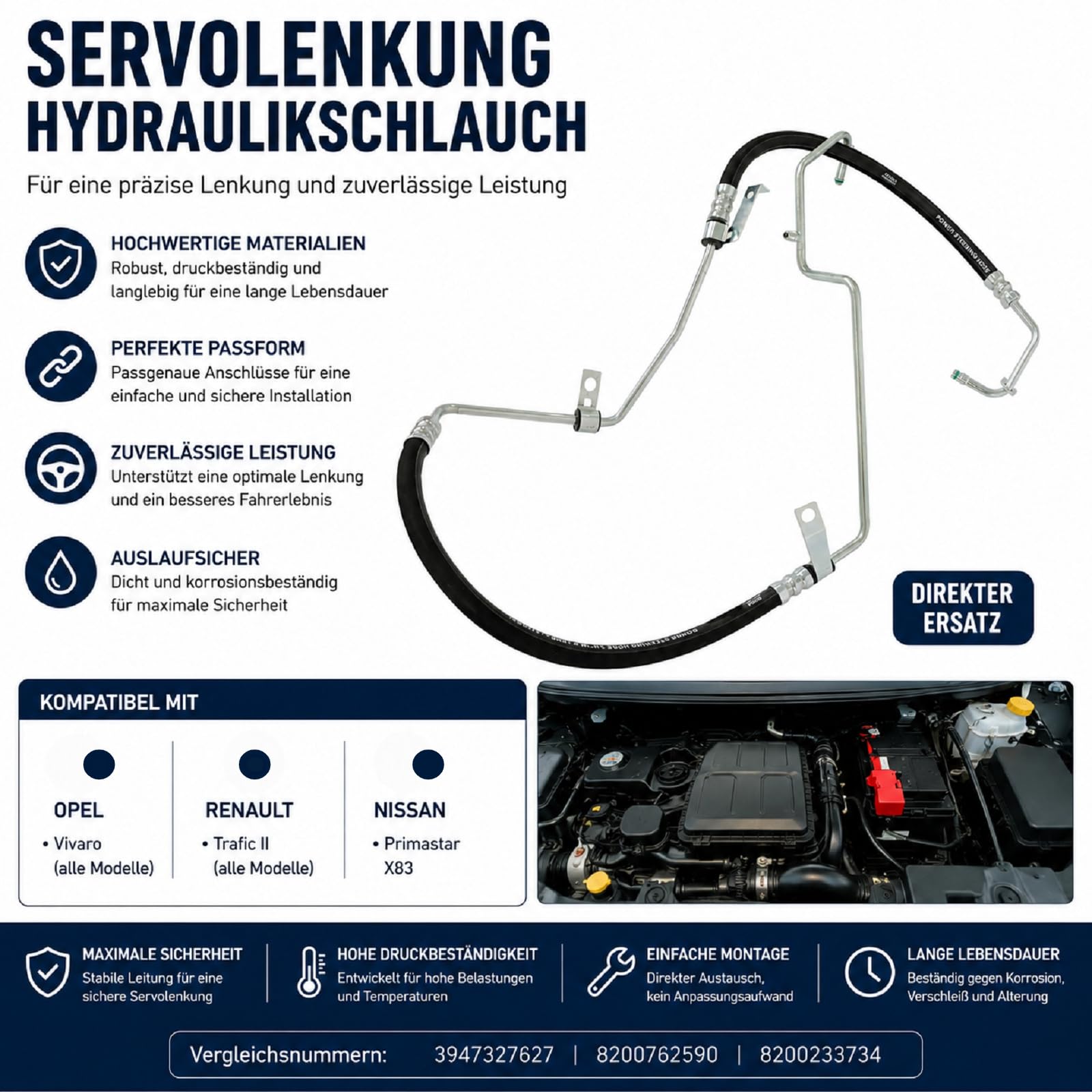 Servolenkungsschlauch Kompatibel mit Renault Trafic II Kompatibel mit Opel Vivaro Kompatibel mit Nissan Primastar X83 1.9/2.0 dCi 3947327627 8200762590