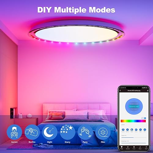 Miniatura 6 de Lámpara de techo inteligente de montaje empotrado, lámpara de techo LED de 12.5 pulgadas de 30 W con control remoto regulable 2700K-6500K, lámpara
