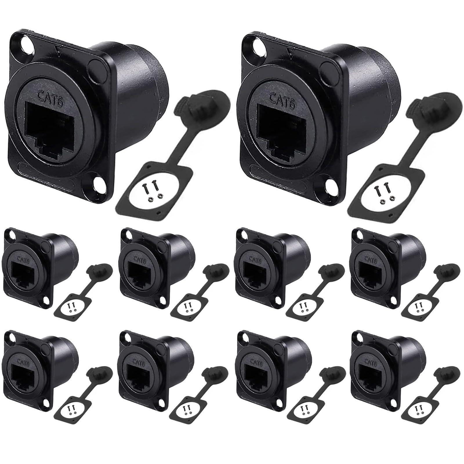 PENGLIN 10PCS D-Type RJ45 CAT6 Coupler, CAT6 RJ45 Einbaubuchse, | CAT6/CAT5E/CAT5 Buchse zu Buchse Ethernet LAN Netzwerk Bulkhead Durchgangsbuchse