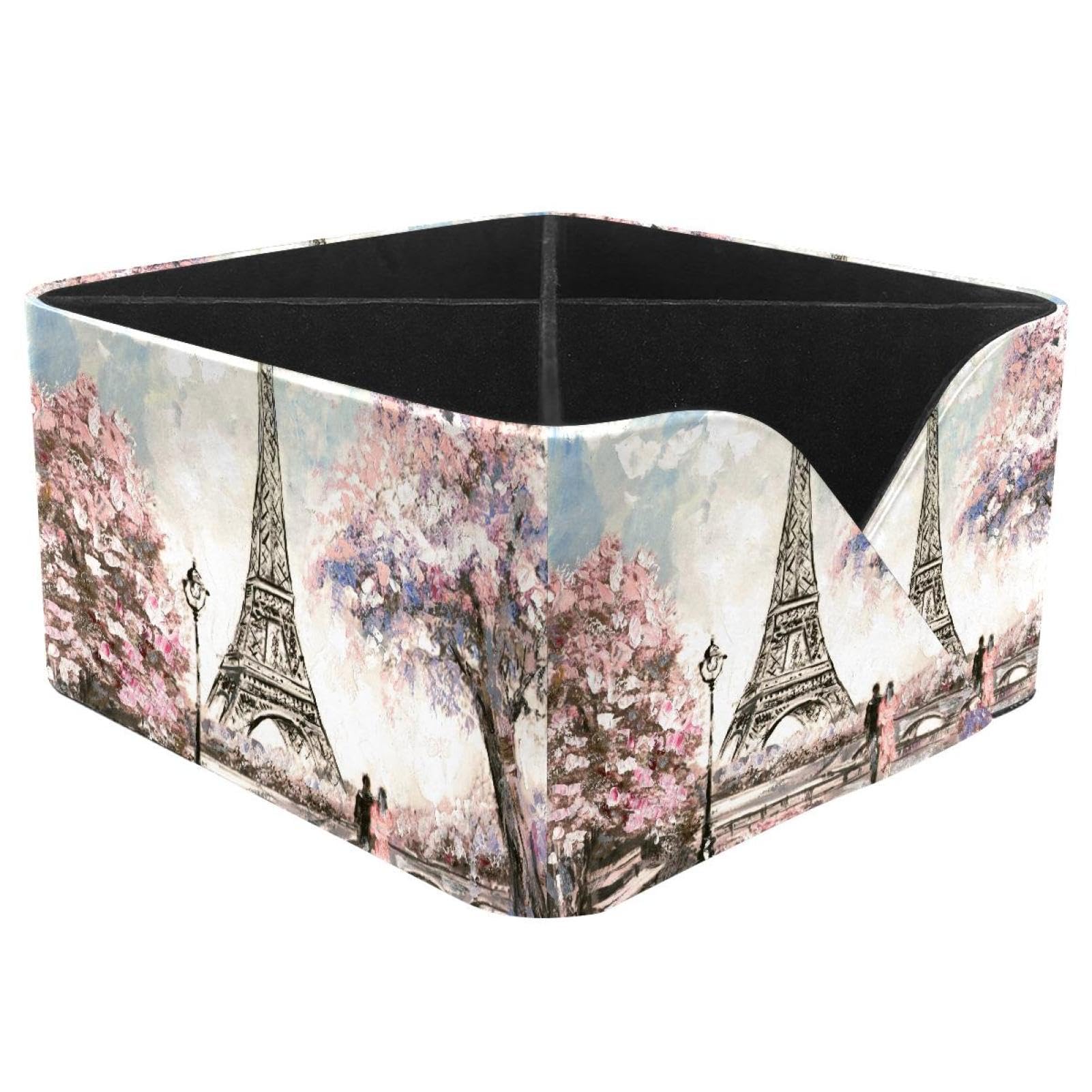KengjuTesu Paris Eiffel Tower Painting Desktop Organizer Pen Holder, Rectangular Pencil Cup for Office, Study and Makeup Stations