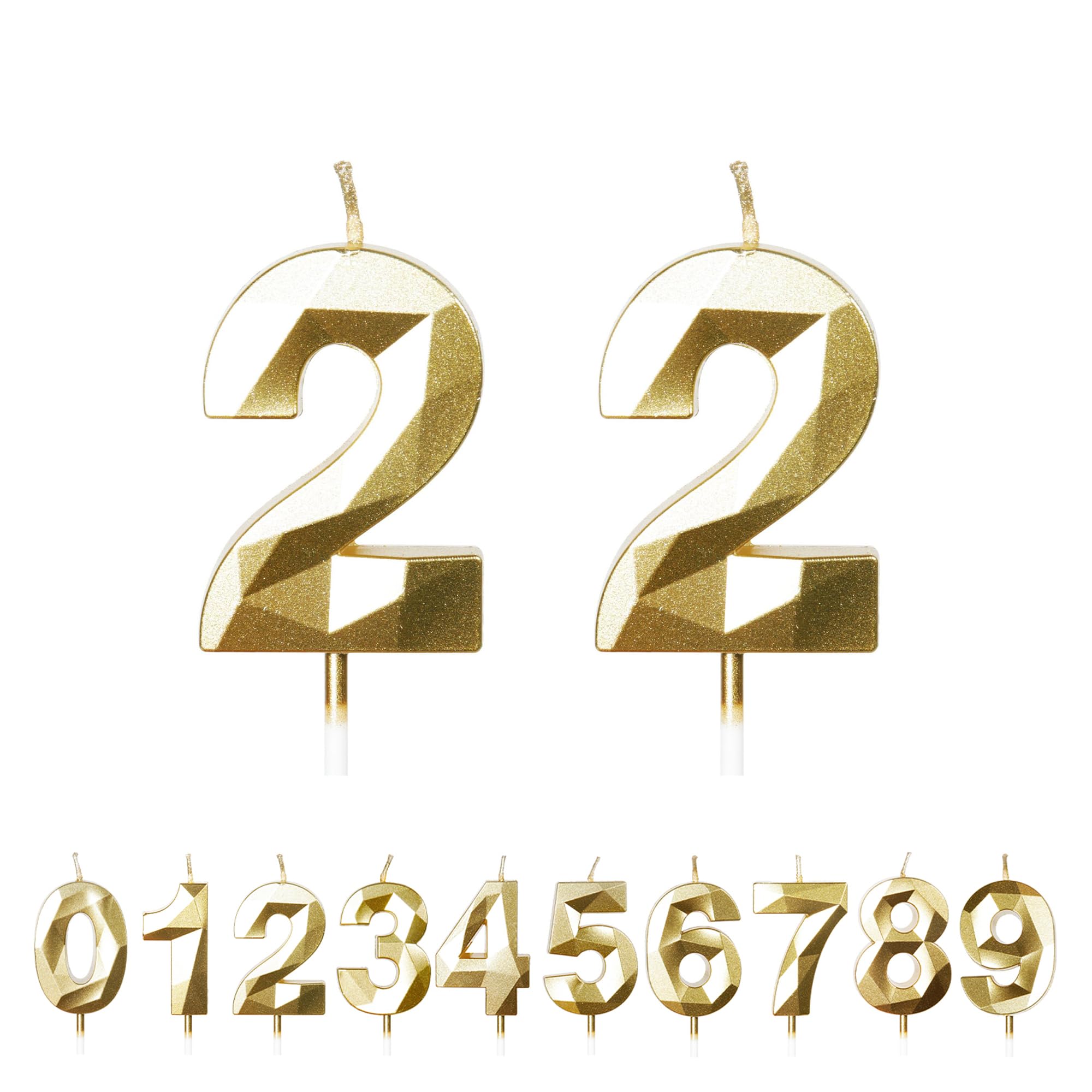 FUZVOL Birthday Cake Candles, Gold Number 22 Candle,Cake Topper Decorations