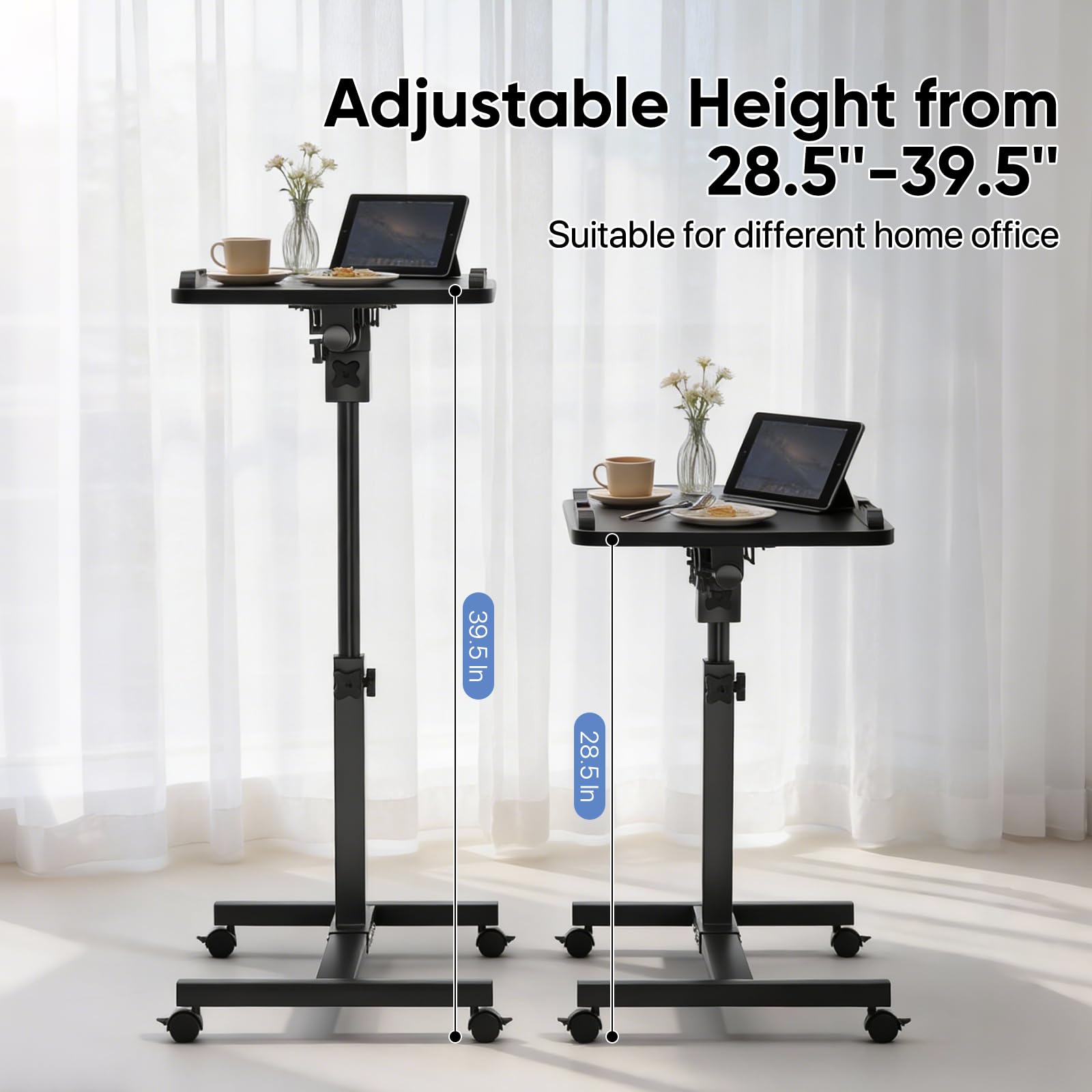 MoNiBloom Mobile Standing Desk Tilting Portable Height Adjustable Sit Stand Work Table Overbed Laptop Table Computer Cart with — view 3