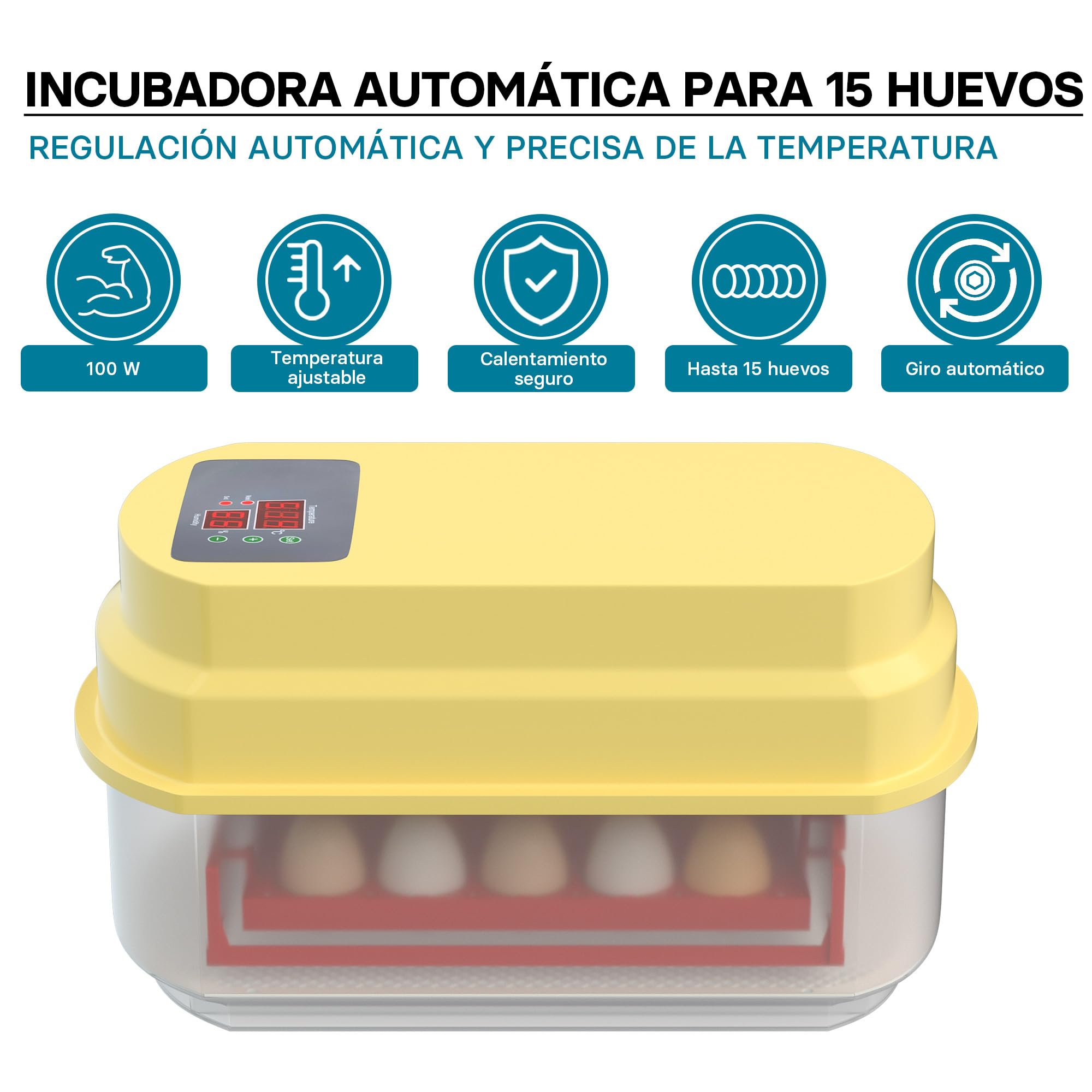 Incubadora automática capacidad para 15 huevos, Incubación Cría Aves de corral Pollos Patos Granja