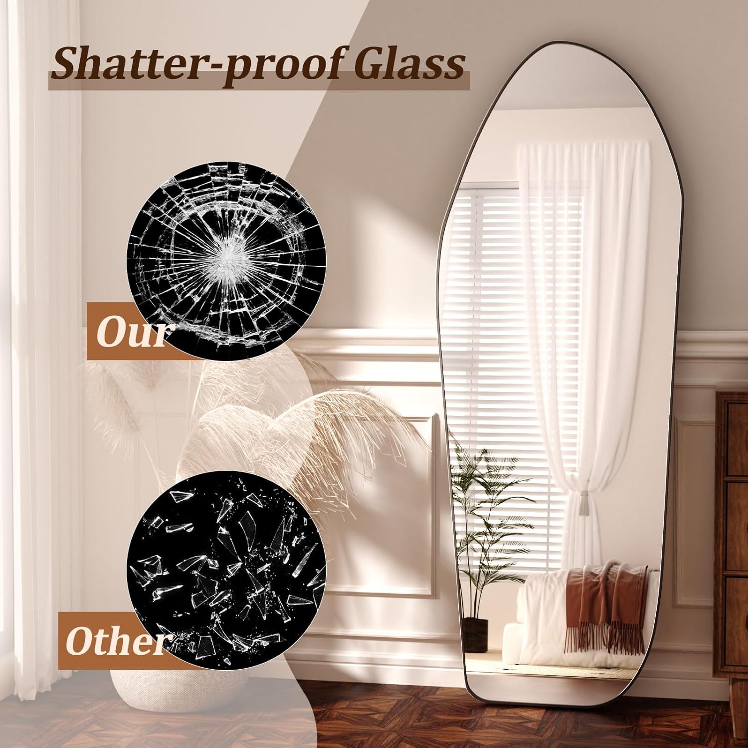 Full Length Mirror - 67"x24" Irregular Diamond Shaped Floor Mirror Aluminum Frame Floor Mirror Full Length for Bedroom Living Room Cloakroom Decor Black