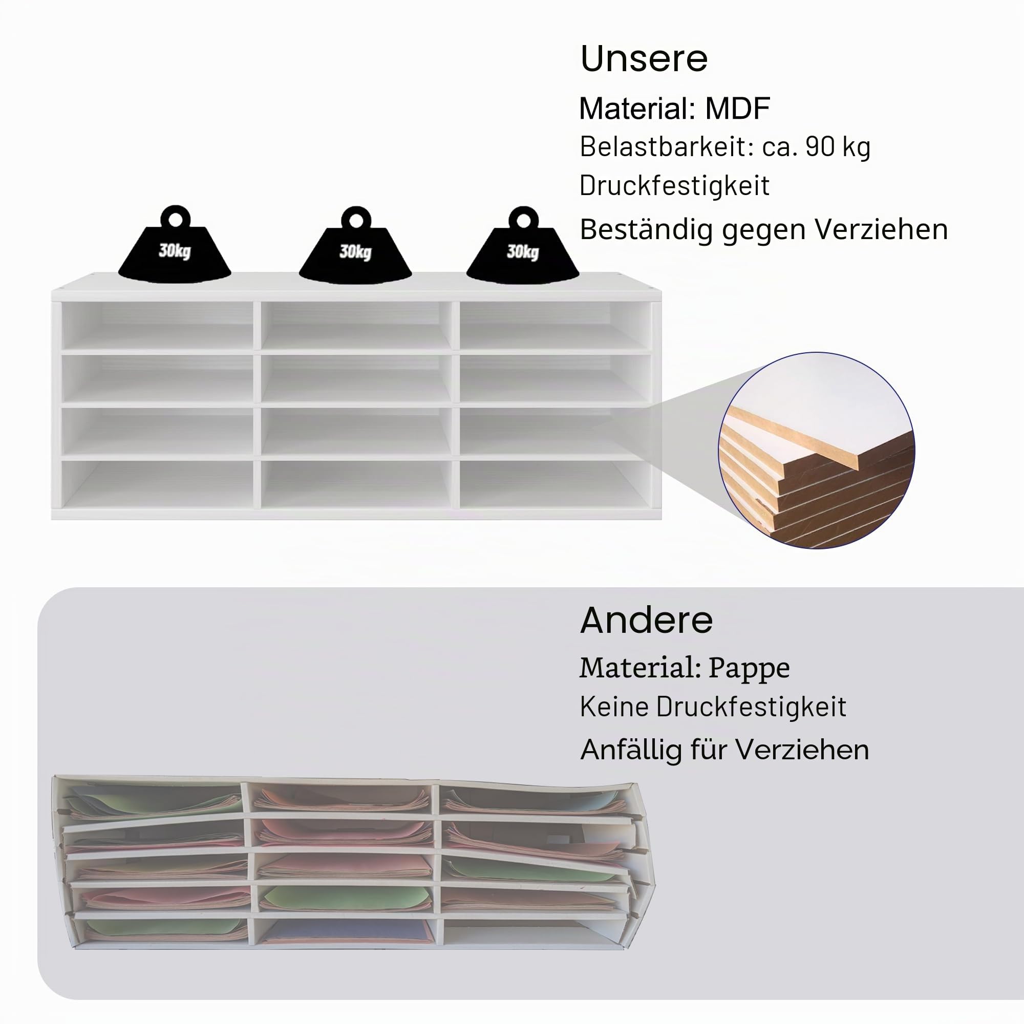 12 Fächer Schreibtisch Ablagefächer Holz, Aktenablage A4 stapelbar,Schreibtisch Ordner Organizer, Büro Briefablage, Halten Sie Ihren Desktop Sauber, Weiß