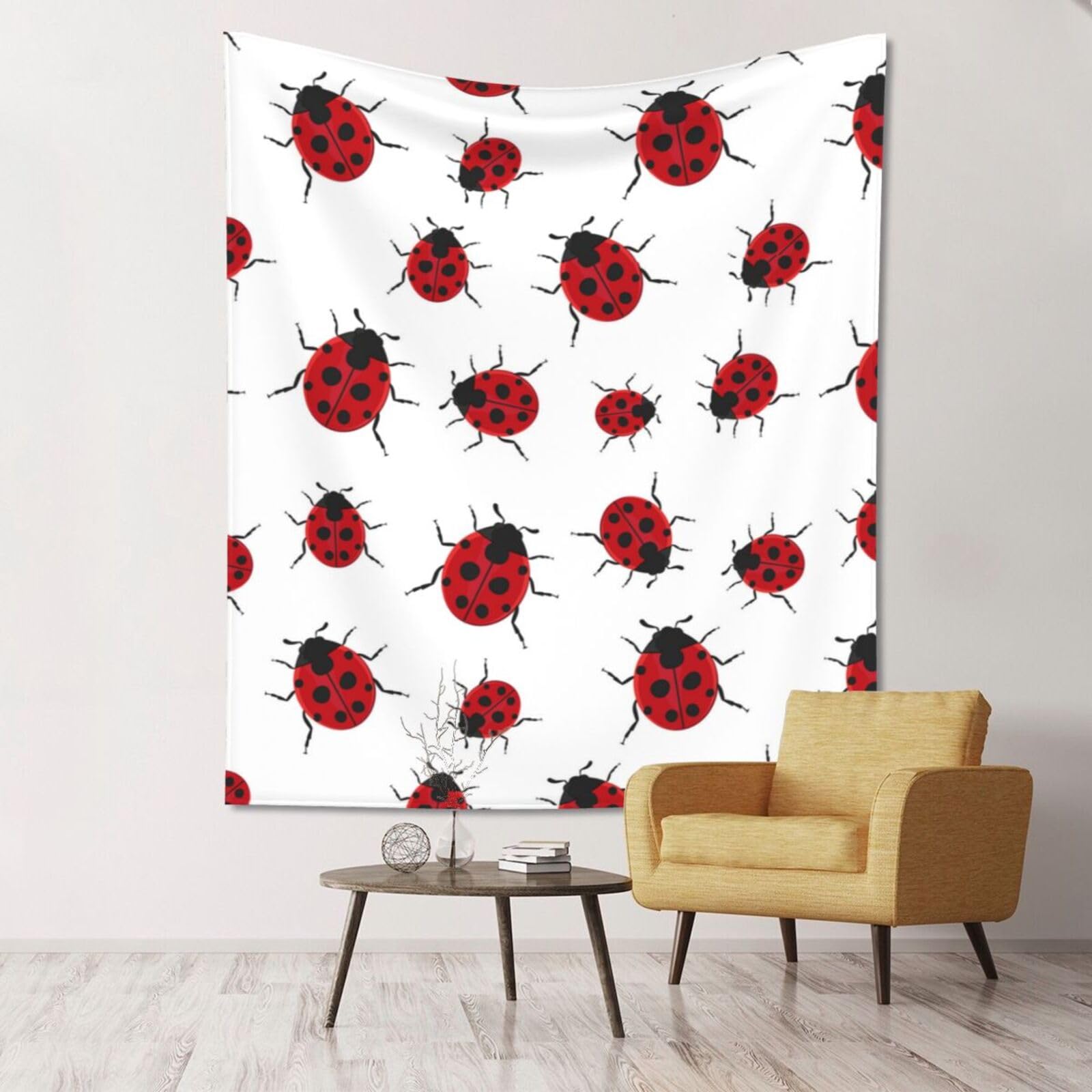 WKSGDSG Large Wall Hanging, Machine Washable Tapestry For Dorm Room, Ladybug, Lightweight Polyester Wall Art For Bedroom Living Room, 152x130cm