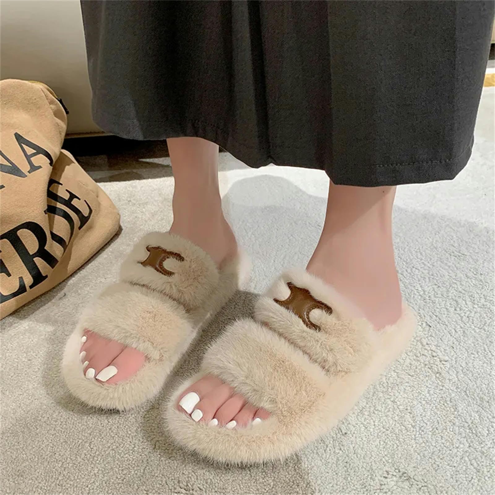 TEidea Kapcie na jesień i zimę ciepłe kapcie - modne i wygodne buty z grubym dnem dla kobiet, Brązowy, 40(inner 25 cm)