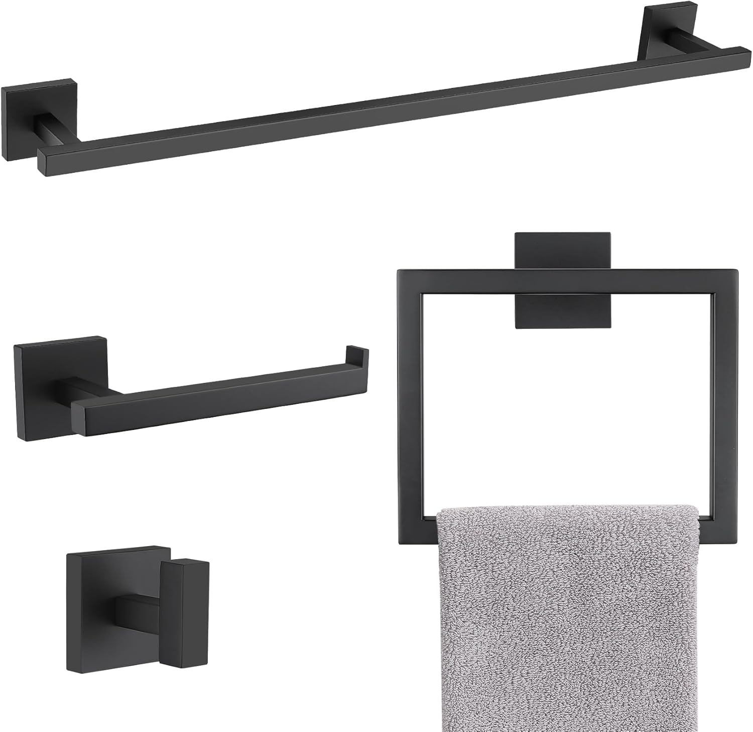 Lairuier 4-Piece Bathroom Hardware Accessories Set,Matte Black Bathroom Hardware Set SUS304 Stainless Steel Towel Bar Set Wall Mounted (Matte Black) Thumbnail