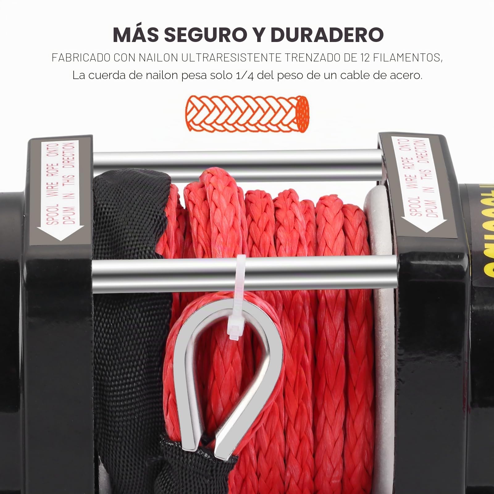 TEENO Cabrestante Eléctrico 12V 4 500 LBS / 2041 Kg, Cuerda Sintética 5.5 mm x 10 m, Control Remoto Inalámbrico Cabrestante de Cuerda de Nylon con Controlador por Cable
