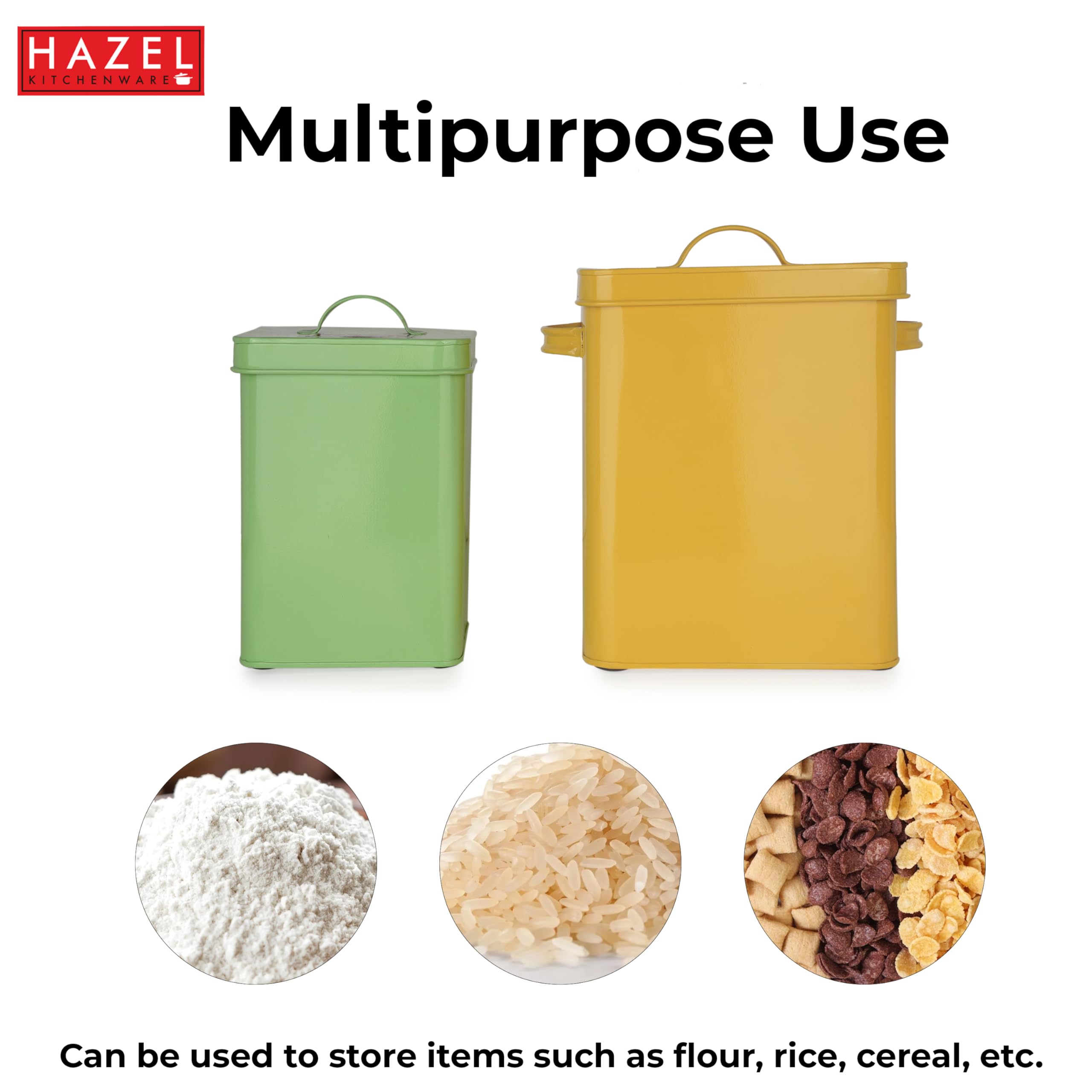 HAZEL Pet Food Container with Lid | Metal Multipurpose Containers for Dog and Cat food, Set of 2, Yellow & Green, 6600 ML, 3200 ML 3