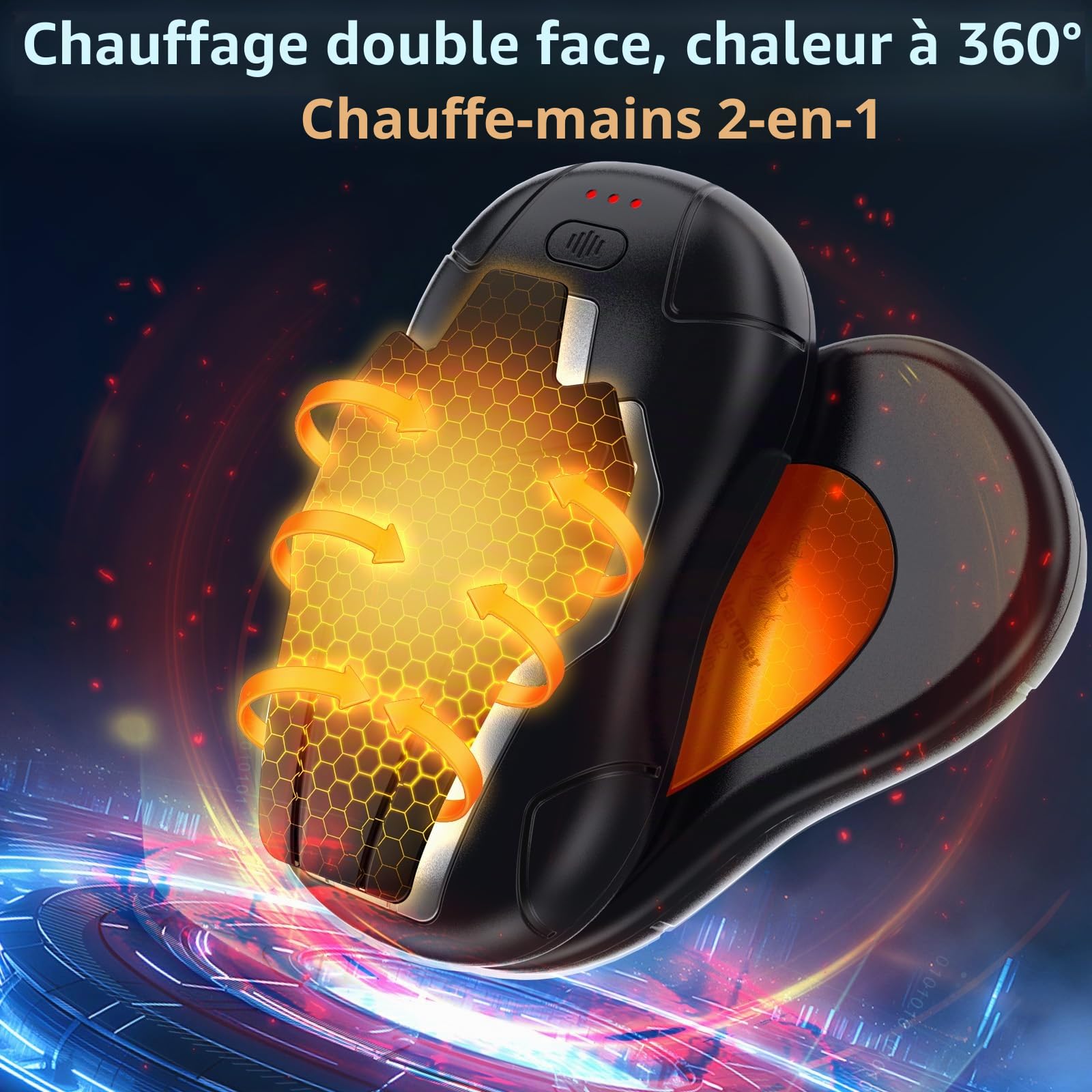 Chauffe Main Rechargeable,10000mAh Chaufferette Main Reutilisable Iron Man,2024 Ddernière Lot de 2 Chauffe Main Electrique Portables,Adaptés pour Extérieur&Intérieur,Camping-Noir Argent