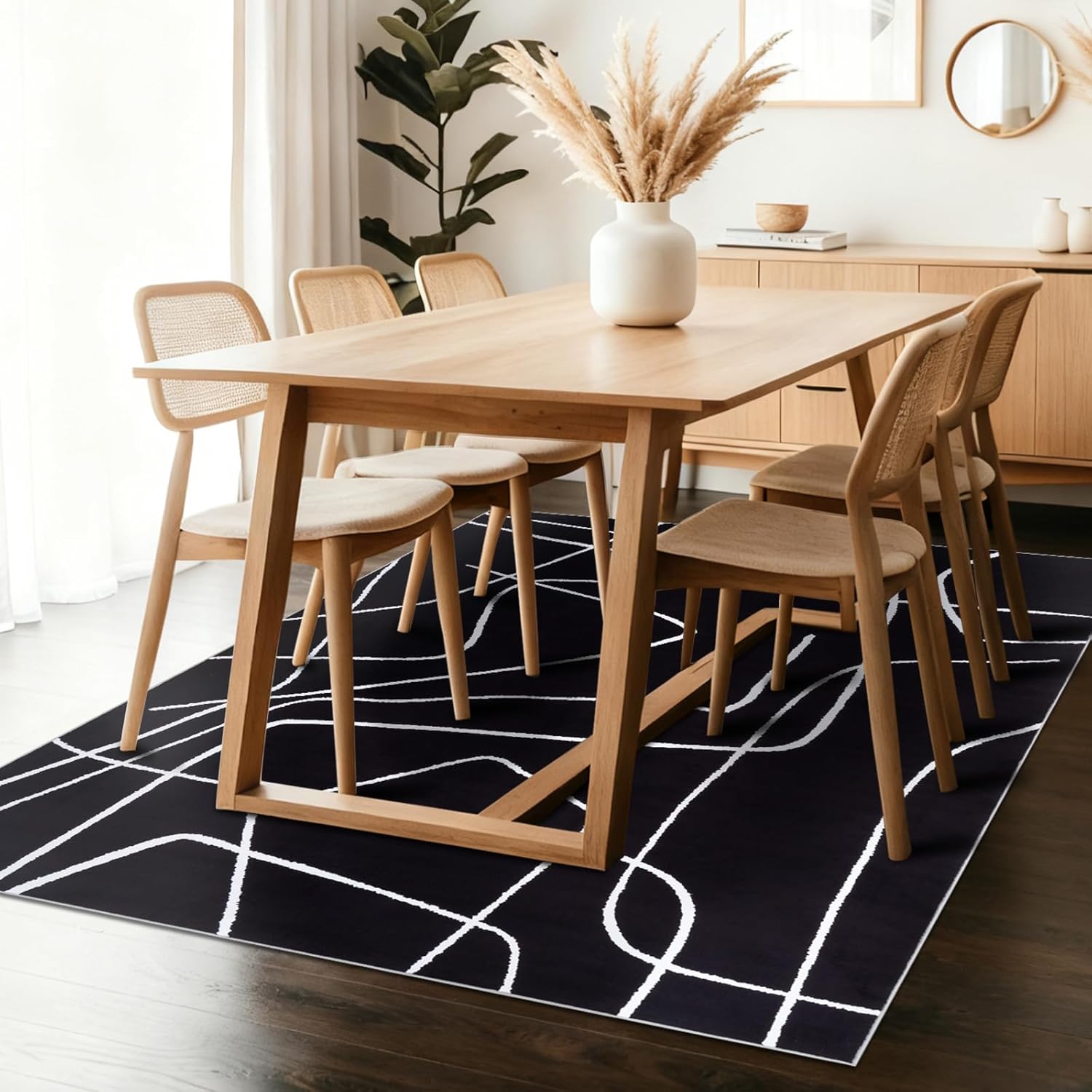 yihouse modern washable area rug for living room bedroom - large abstract black and white rug non-slip ultra-thin home decor (dark abstract, 5'x7'ft) dark abstract 5' x 7' (rectangular)