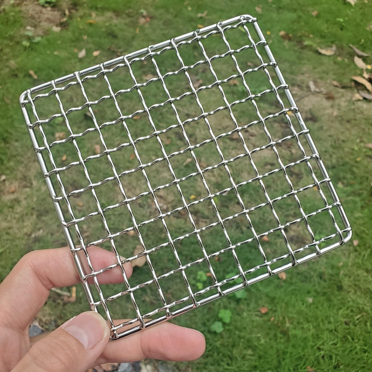2Peices Backpacker Bushcraft Grill Grill in acciaio inox BBQ Grill da cucina Mesh Campfire Grill quadrato rotondo per campeggio, zaino in spalla, caccia e pesca