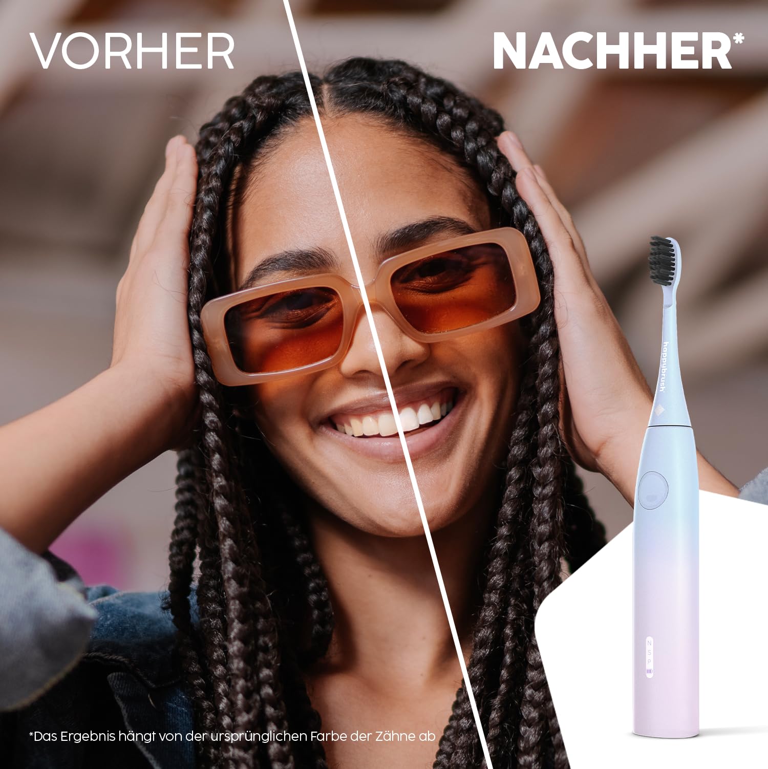happybrush Spazzolino sonico Eco Vibe 3 – "La grotta dei leoni" – Vincitore del test – Spazzolino elettrico con batteria da 6 settimane – Spazzolini da denti ultrasonici – Include 3 testine – Sunrise