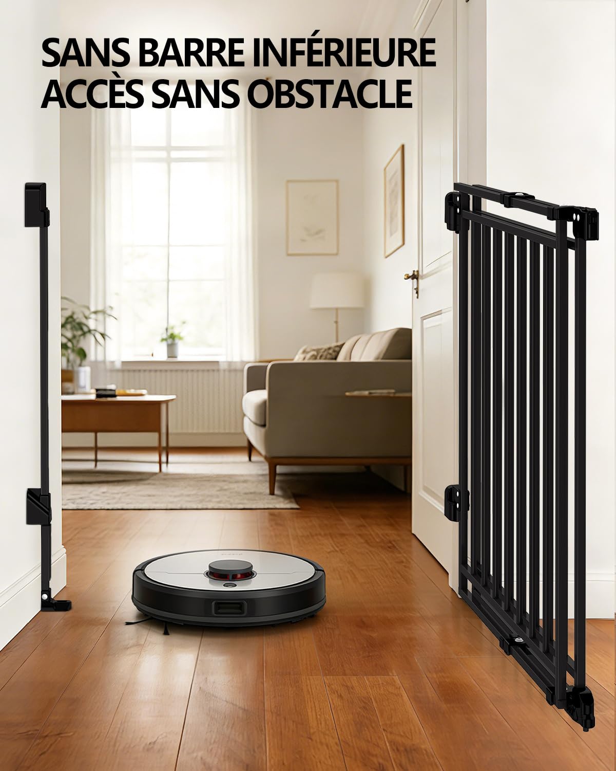 Barrera de seguridad infantil para escaleras, puertas y cocina, 26,4-43 pulgadas de ancho x 74 cm de alto, sin suelo, cierre automático con una sola mano, atornillado para perros y niños pequeños