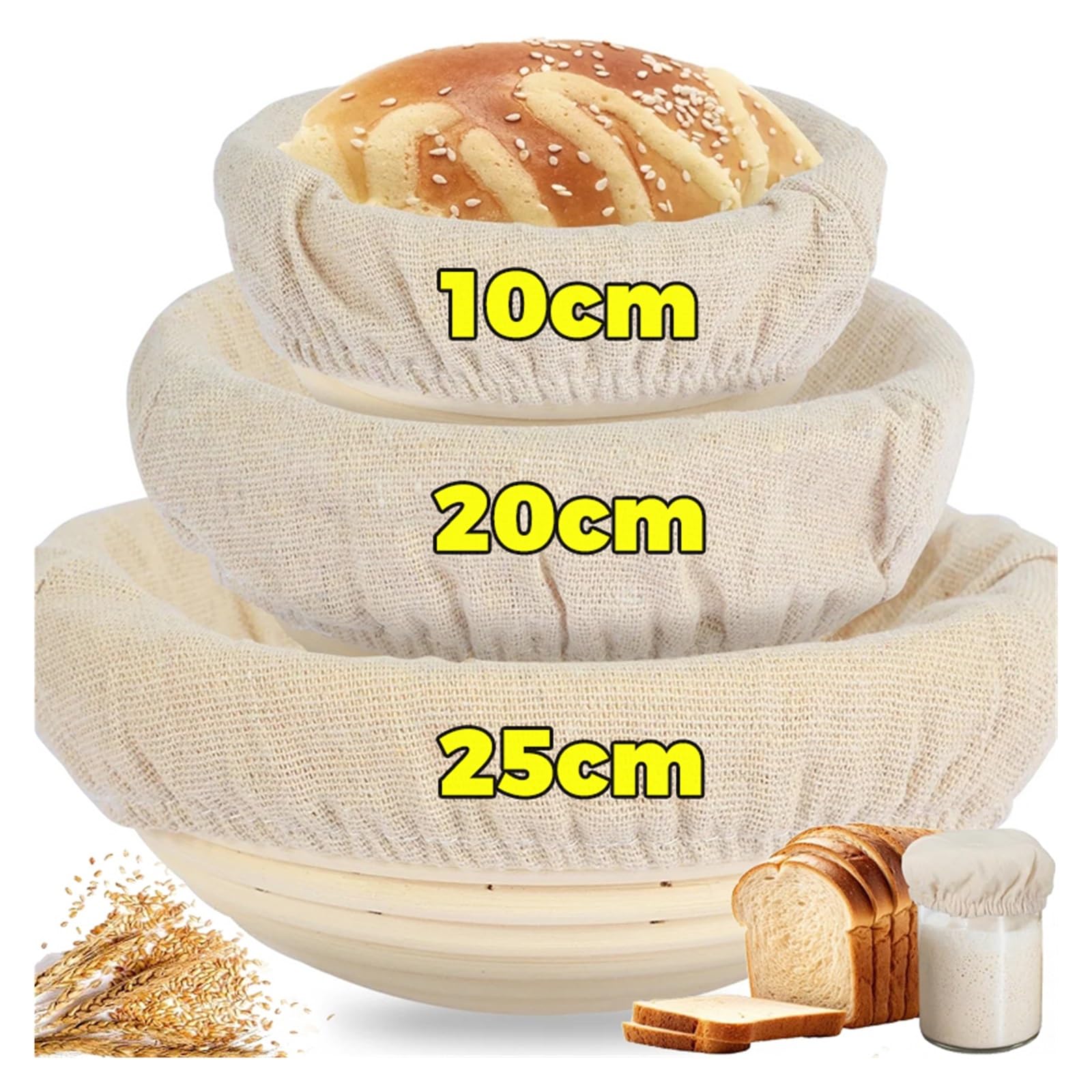 Genérico Cubierta de tela algodón fermentado, cubiertas elásticas for tarros, cesta redonda for fermentación masa, herramientas bricolaje(20cm,6 pcs)