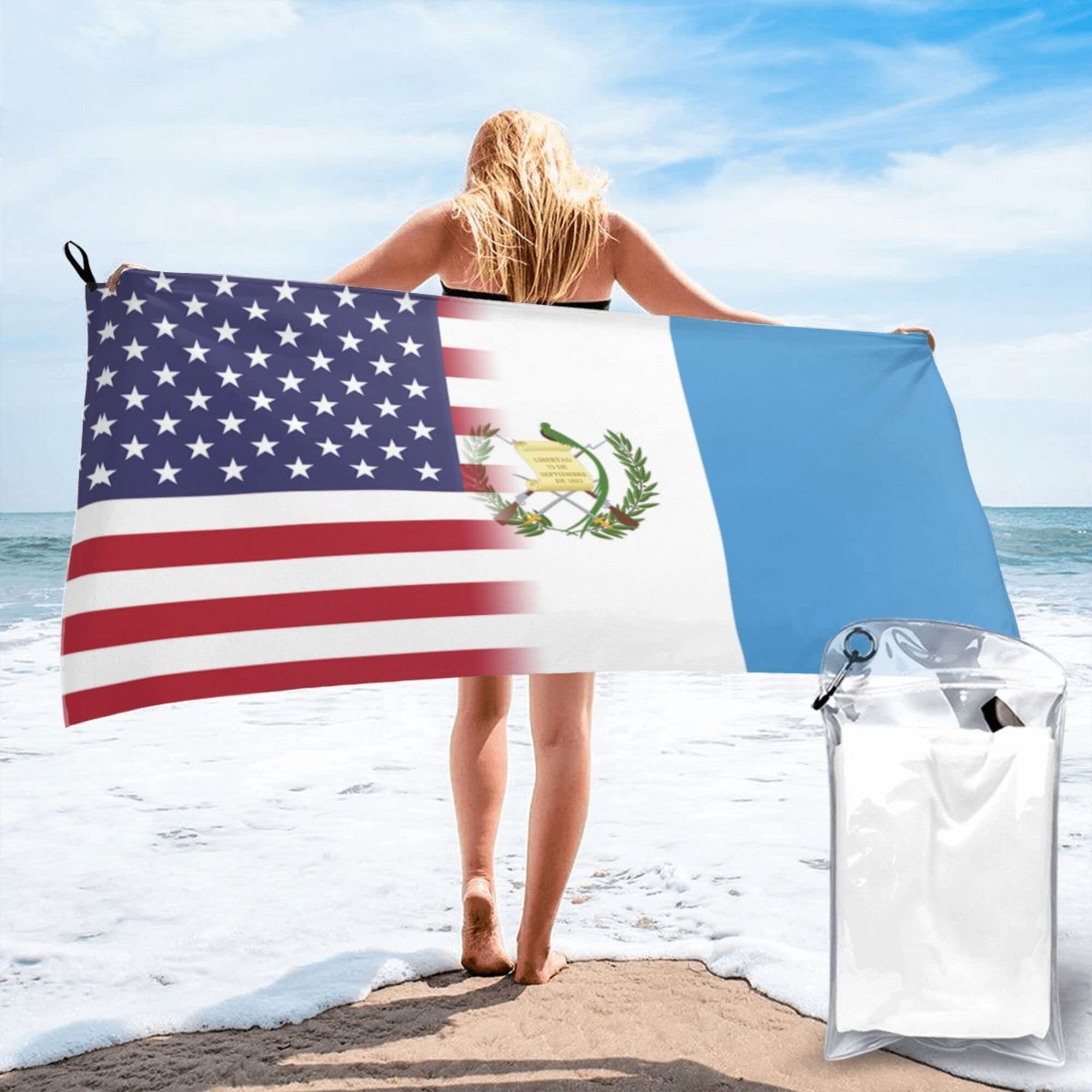 Lsjuee American and Guatemala Flag Microfiber Beach Towel-Quick Dry Oversized Towels Blanket for Travel Pool Camping