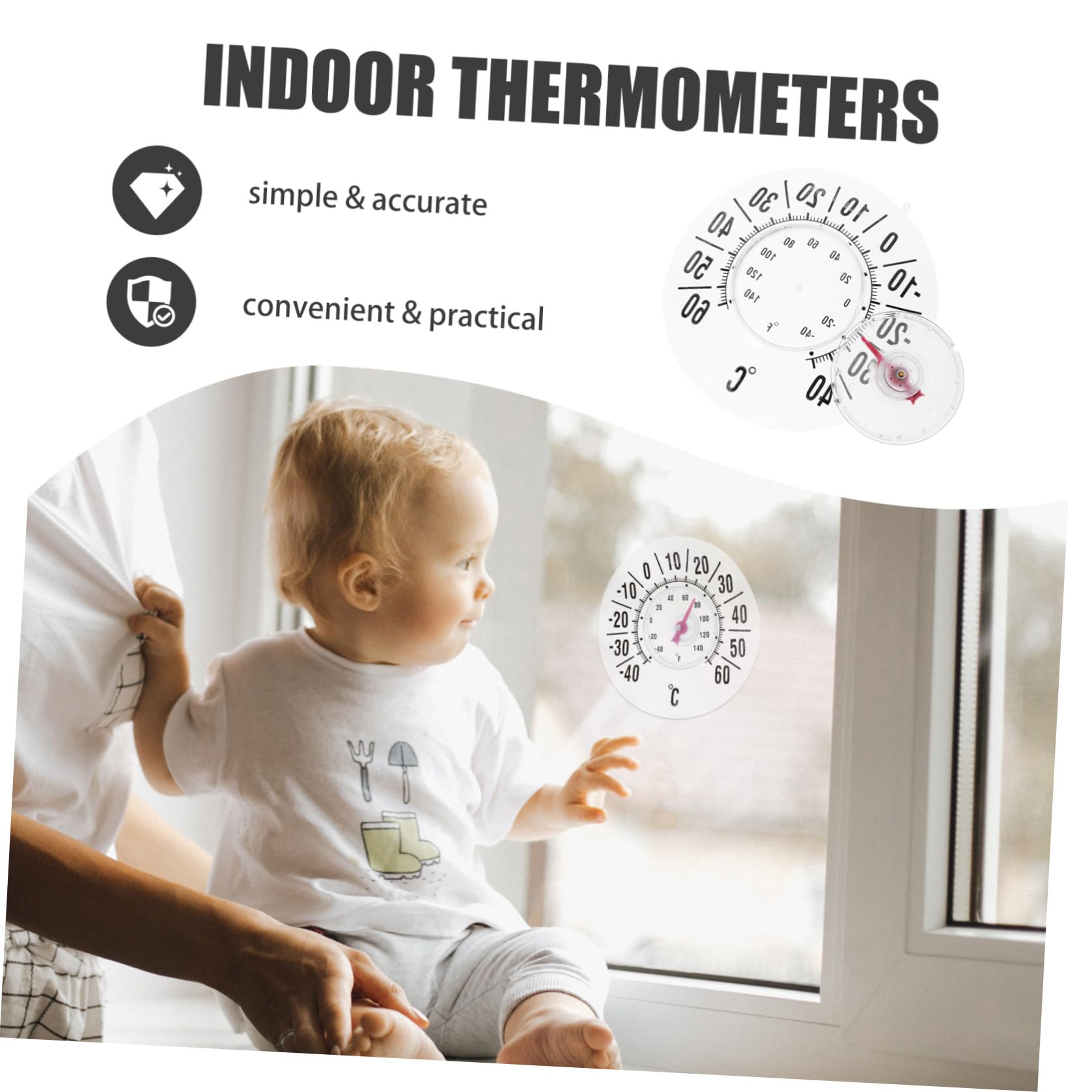 TOYANDONA 2 Pezzi Termometro da Finestra per Esterni e Interni con Alta Precisione e Facile Installazione, Materiale Pvc e Pc, per Ufficio e Garage
