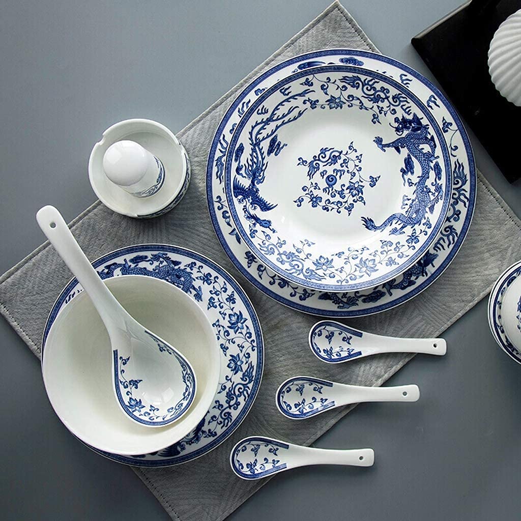 Luksusowy ceramiczny zestaw obiadowy do restauracji i domu z 50 szt. misek/garnków do zupy/talerzy/łyżek | Zastawa stołowa porcelanowa