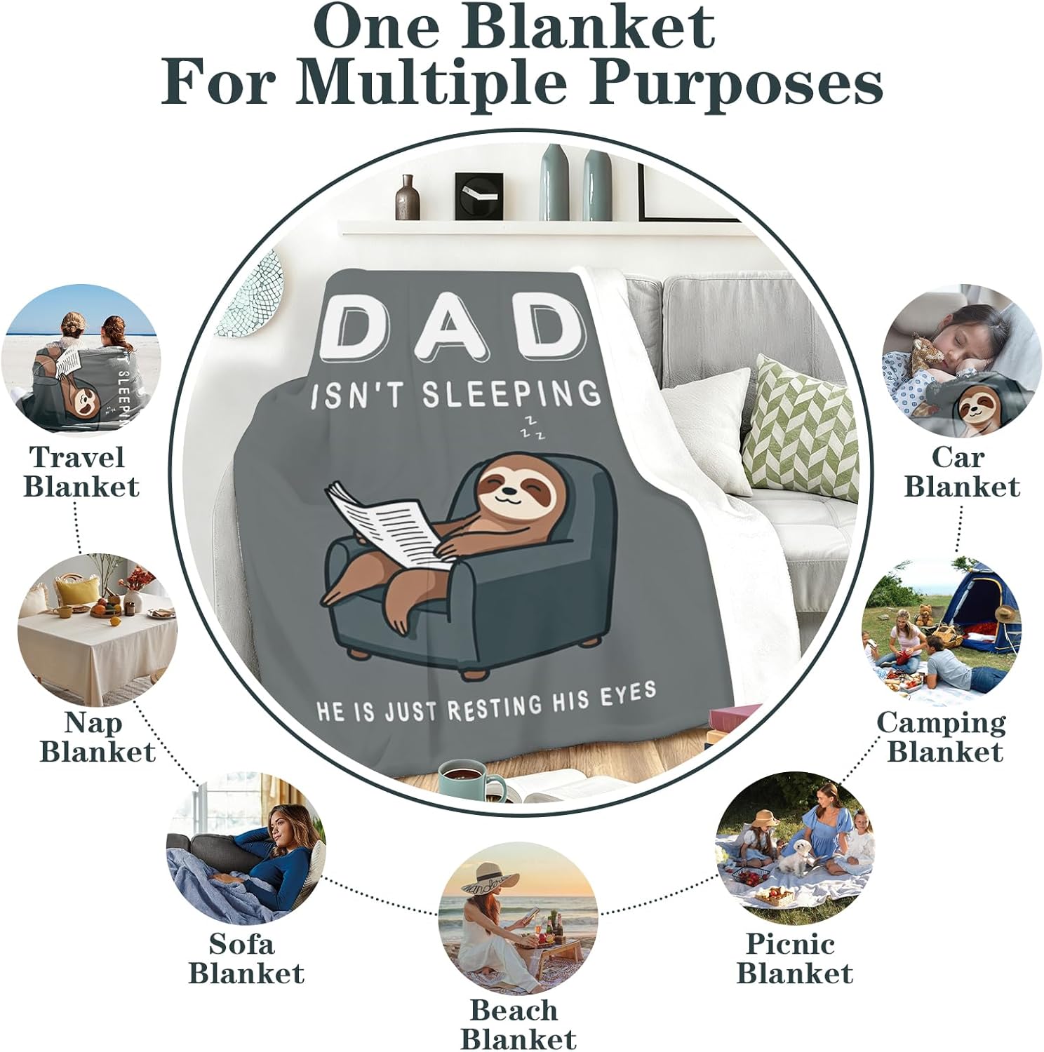 Funny Dad Blanket, Dad is Not Sleeping Sloth Blanket, Dads Birthday Gifts for Fathers Day from Daughter Son, Super Soft Throws Blanket for Couch Bed Home Decor 60"x50" - Image 6
