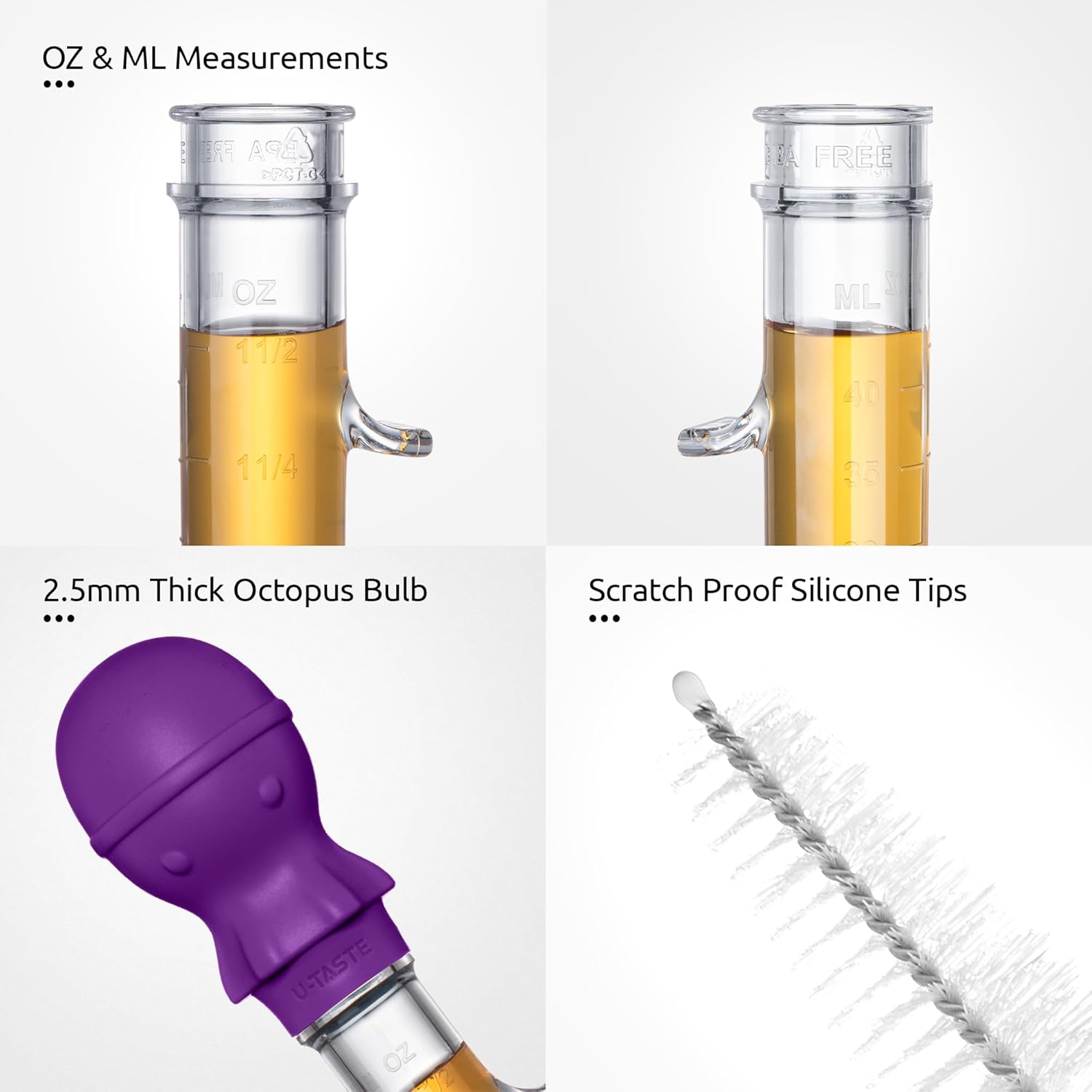 U-Taste 228.2℉ Heat Resistant 1.5oz Angled Turkey Baster and 600ºF Heat Resistat Silicone Flexible Baking Spoon Spatula & Cooking Scoop Spoonula (Purple)