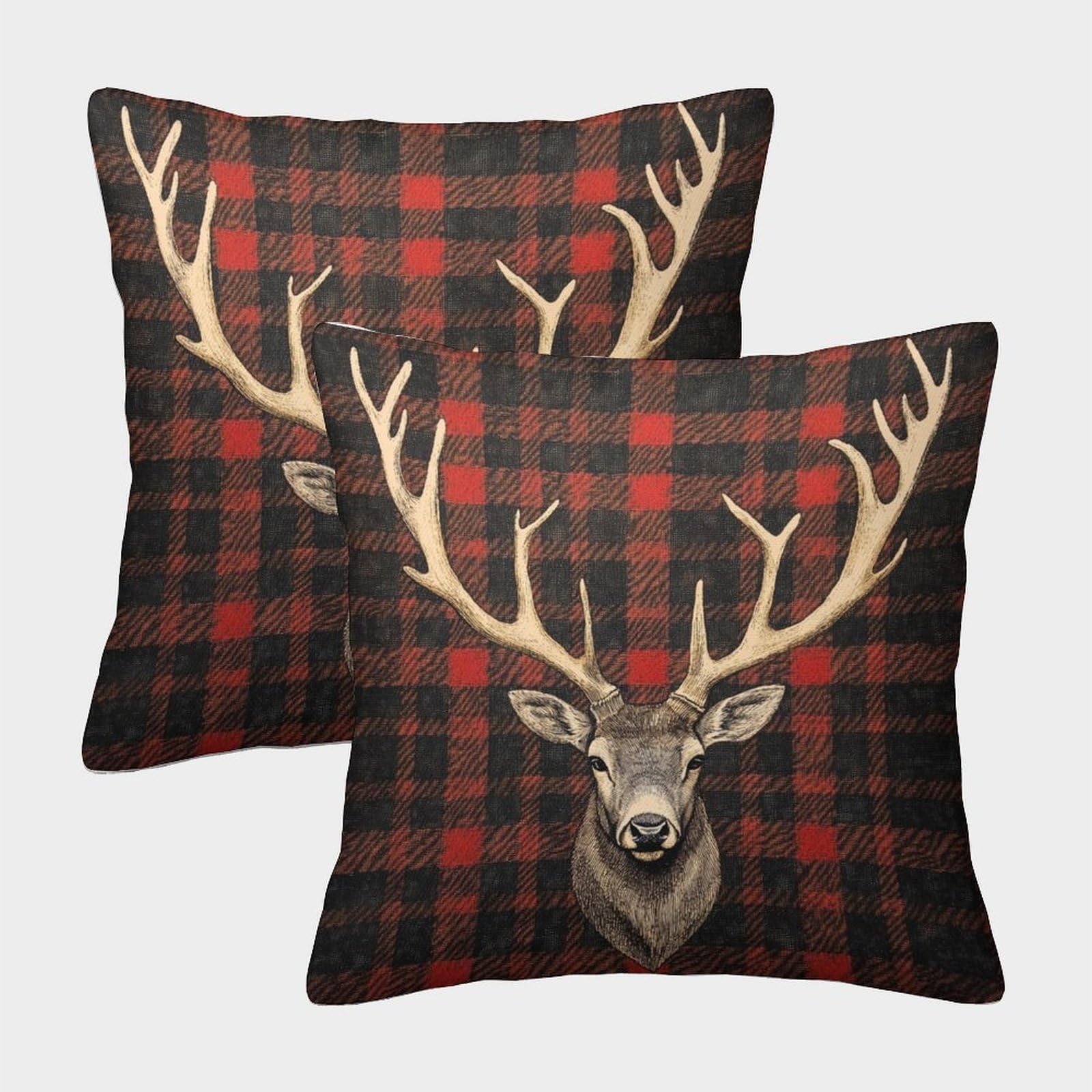 QFVANSIYO 3D Printed Stag Checkered Microfiber Pillowcase Bedroom Bedding Decor Deer Pattern Pillow Cover Breathable for Home 40x40cm