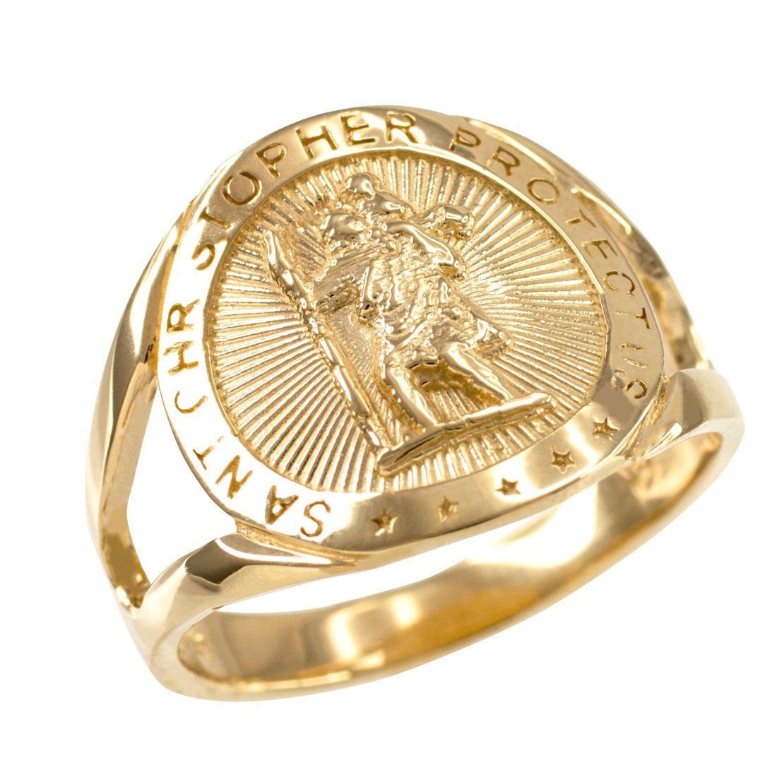 10K Yellow Gold Ladies Saint Christopher Medallion Ring