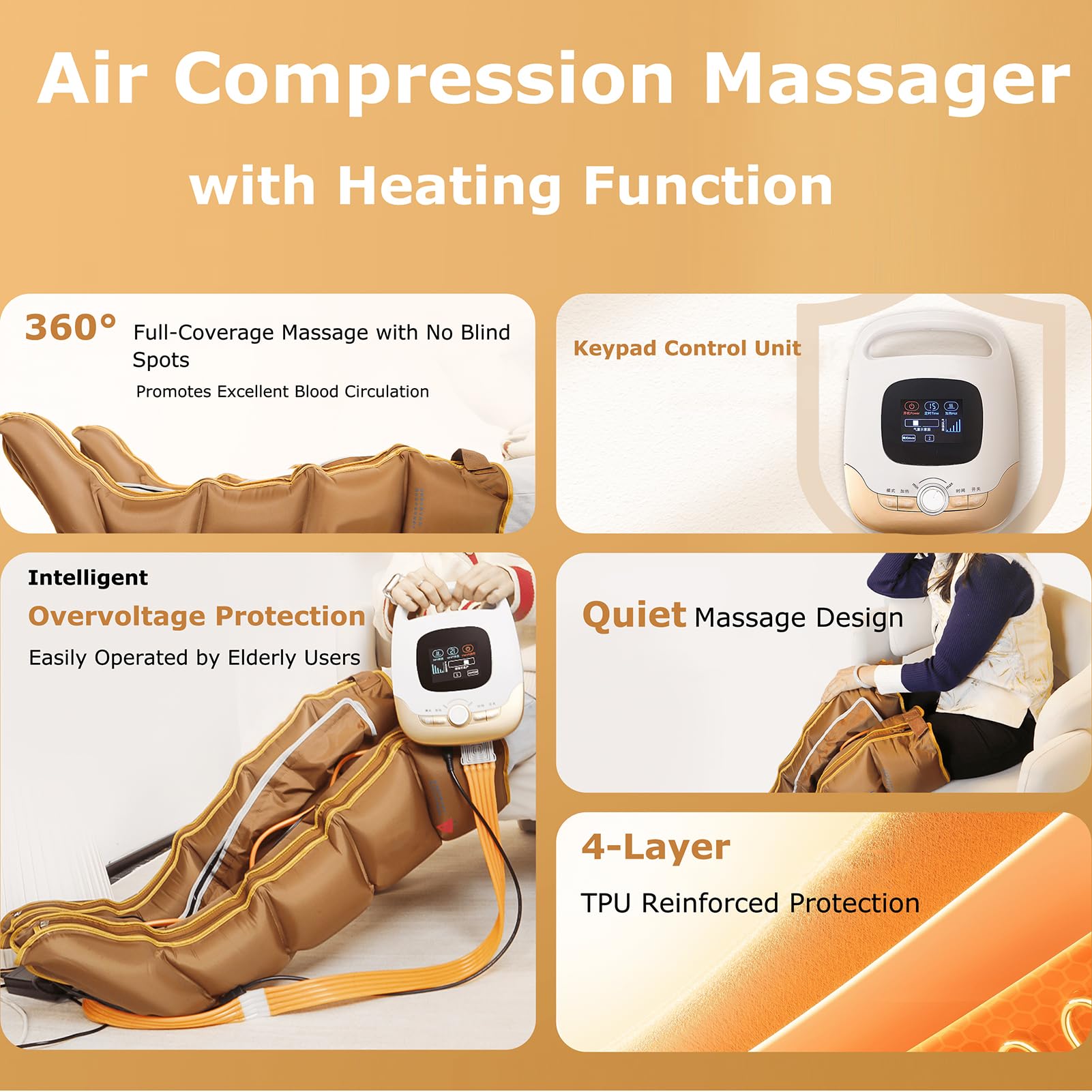 Massaggiatori elettrici per Piedi, Gambe con Compressione di Calore e Aria, Stivali di Recupero per la circolazione, Sollievo dal Dolore e rilassamento Muscolare, Macchina per BRAC