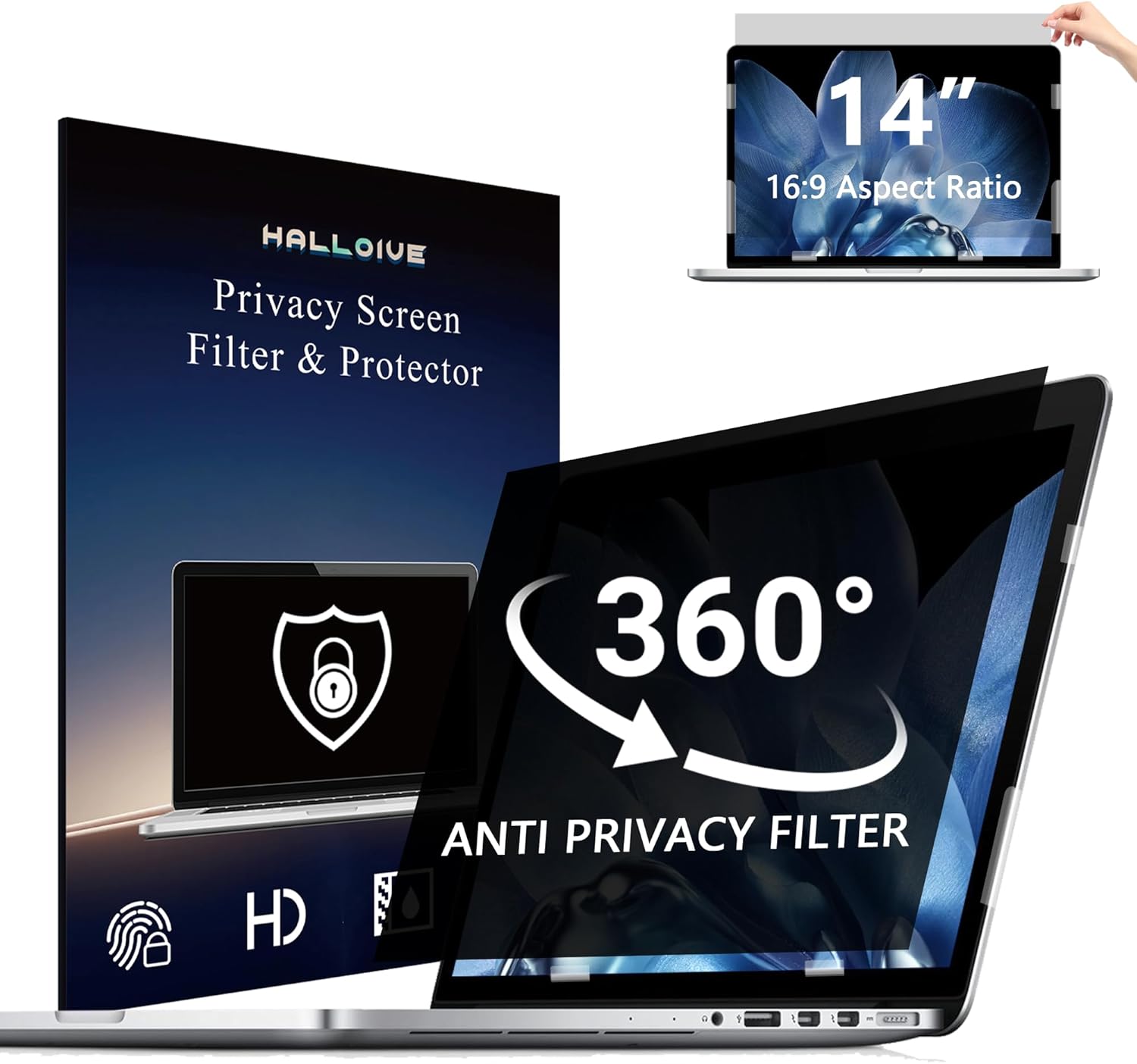 4-Way Laptop Privacy Screen Shield 14 Inch, Removable 16:9 Aspect 360° Privacy Filter Screen Protector for 14 Inch Laptop Computer, Anti Glare Blue Light Slide Mount Tabs Cover for Generic Laptop 4-Way Laptop Privacy Screen Shield 14 Inch, Removable 16:9 Aspect 360° Privacy Filter Screen Protector for 14 Inch Laptop Computer, Anti Glare Blue Light Slide Mount Tabs Cover for Generic Laptop