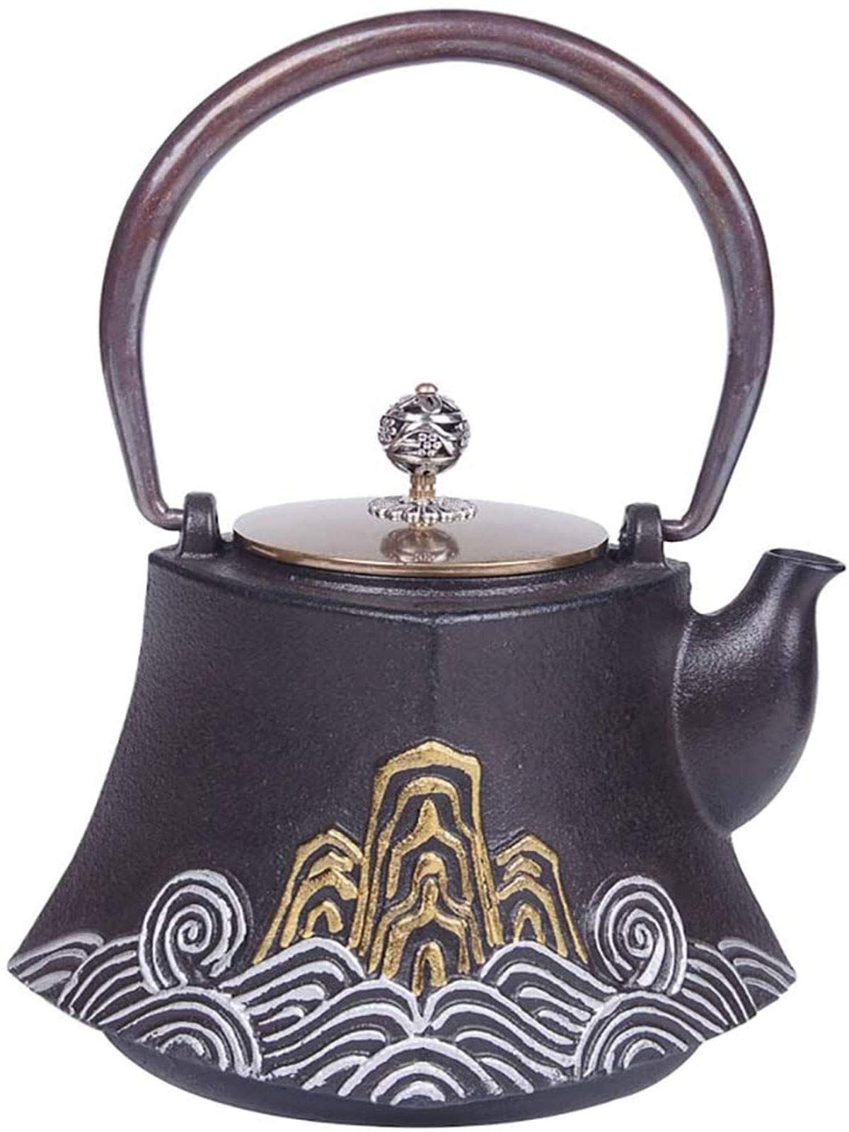 MGEMJMJ 1.2L Teapot Tea Kettle Tea Pot Cast Iron Teapot, Japanese Style Tetsubin Tea Kettle | Cast Iron Tea Kettle To Keep Tea Warm | Mountain Sea Pattern Iron Kettle