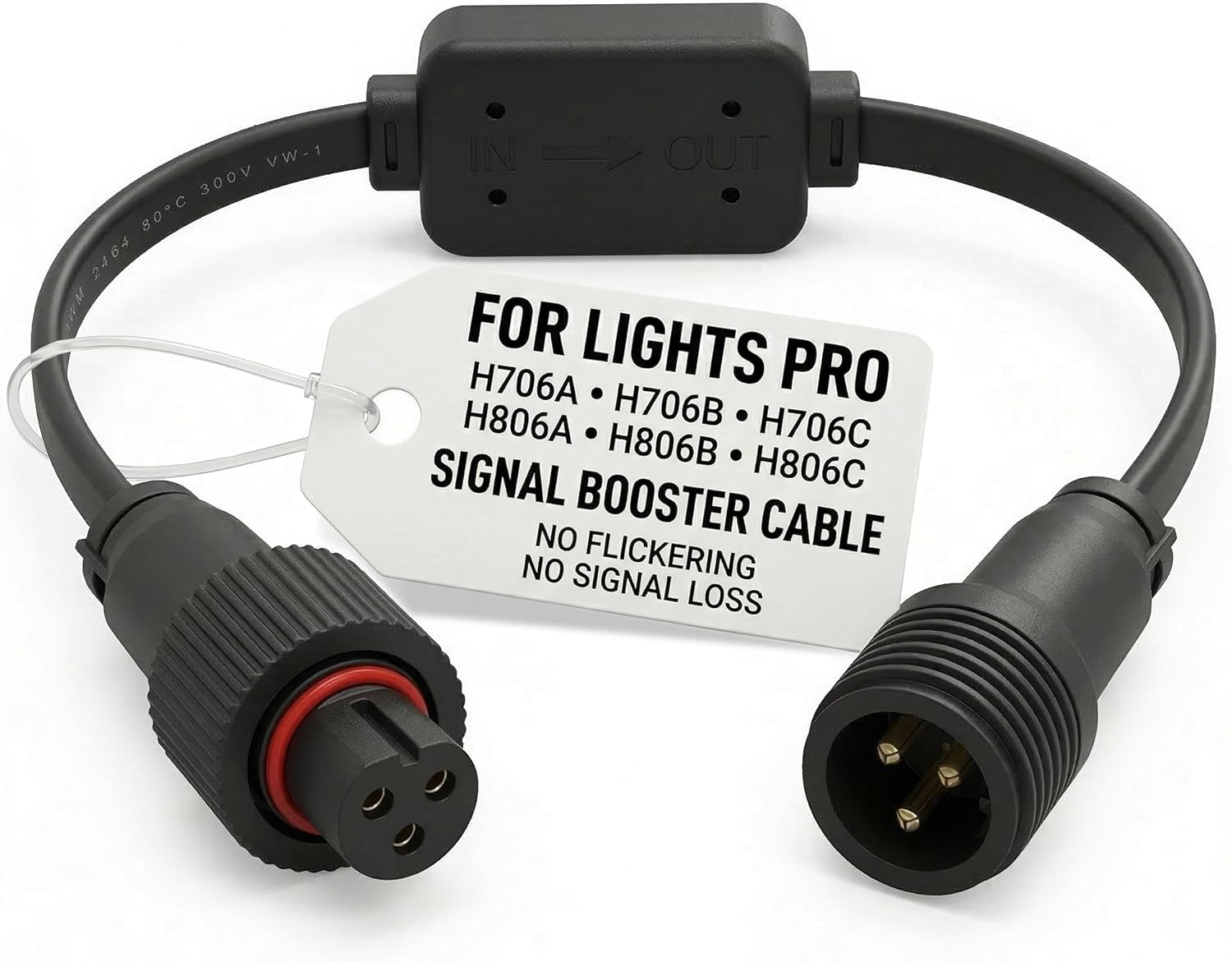 10ft 3-Pin Extension Cable Compatible with Govee Permanent Outdoor Lights Pro (H706A H706B H706C H806A H806B H806C) – IP68 Waterproof Outdoor Connector (Black)