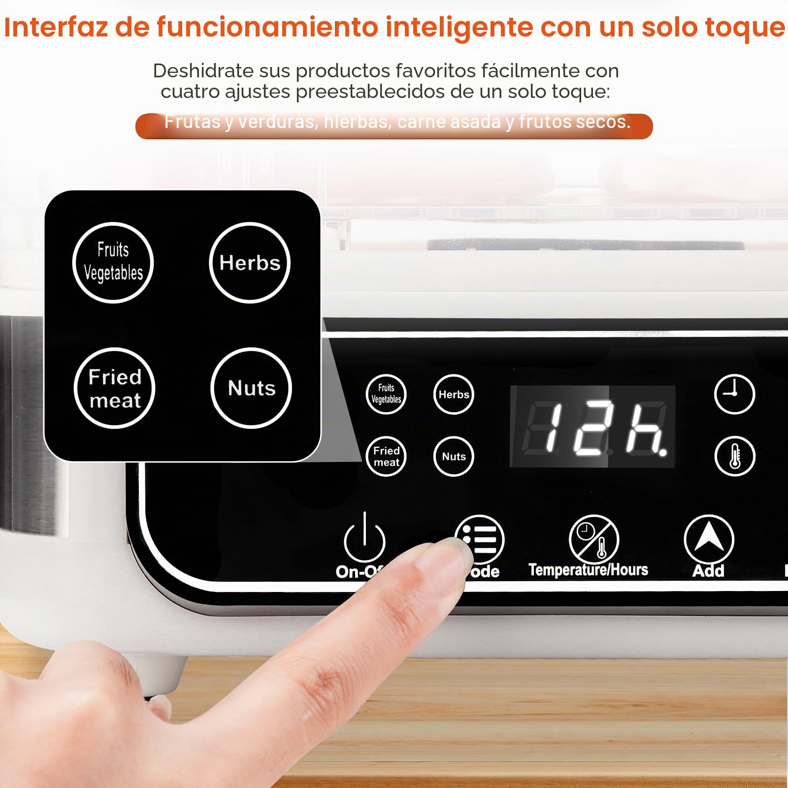 Deshidratador de 5 capas Smart Touch, secador visual de alimentos con temporizador de 72 horas, temperatura ajustable de 35 a 70 °C e indicador LED para secar frutas, verduras, carnes