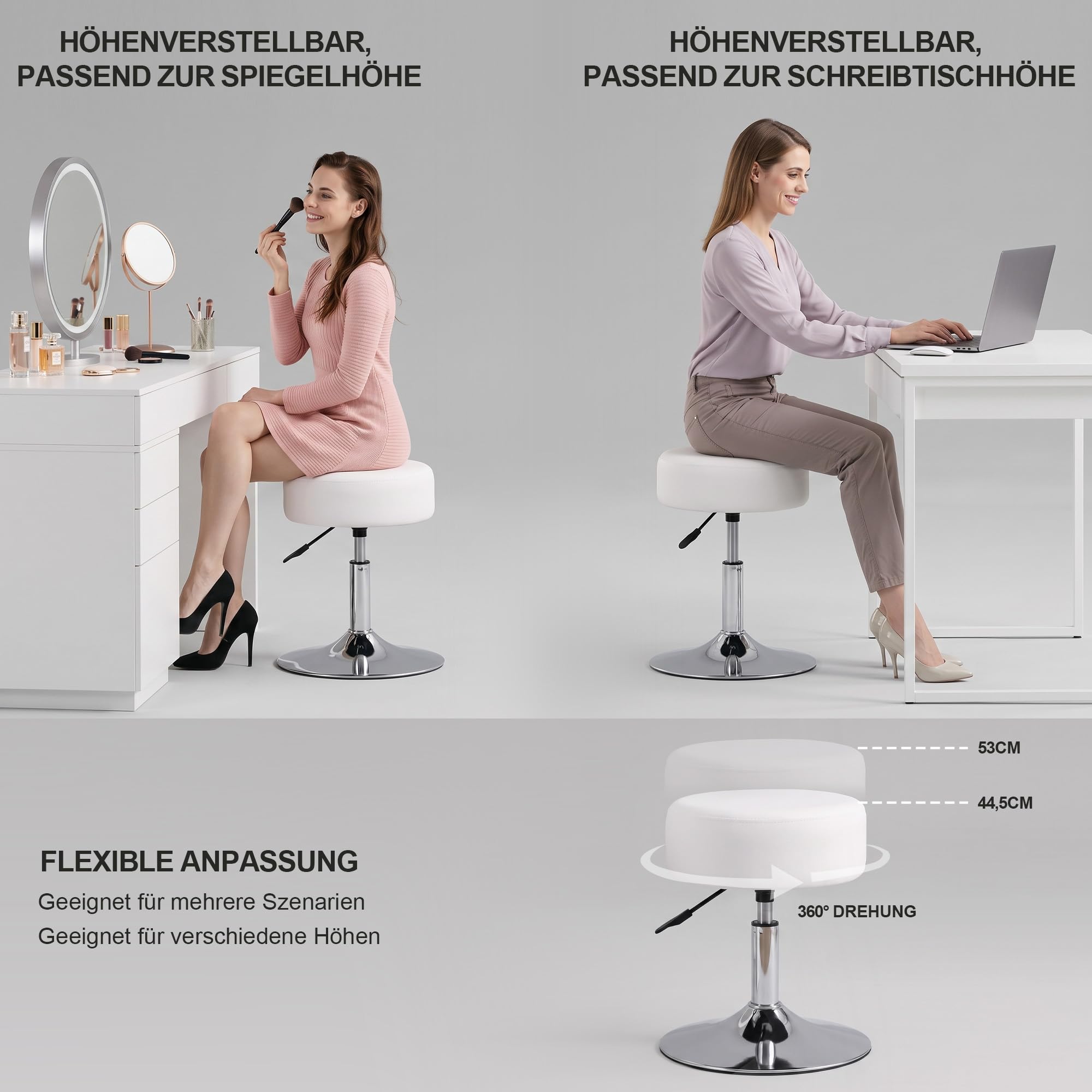 Duhome Drehhocker Höhenverstellbar Barhocker Rund Schminktisch Hocker Weiß Sitzhocker Drehbar Bürohocker für Schlafzimmer Küche