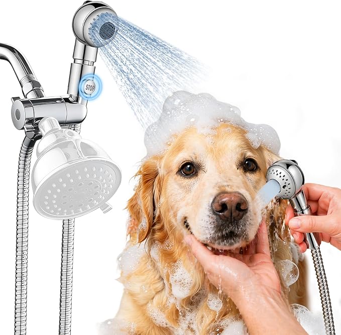 Quiet Dog Shower Attachment with One-Button Pause, 2-Mode Mini Pet