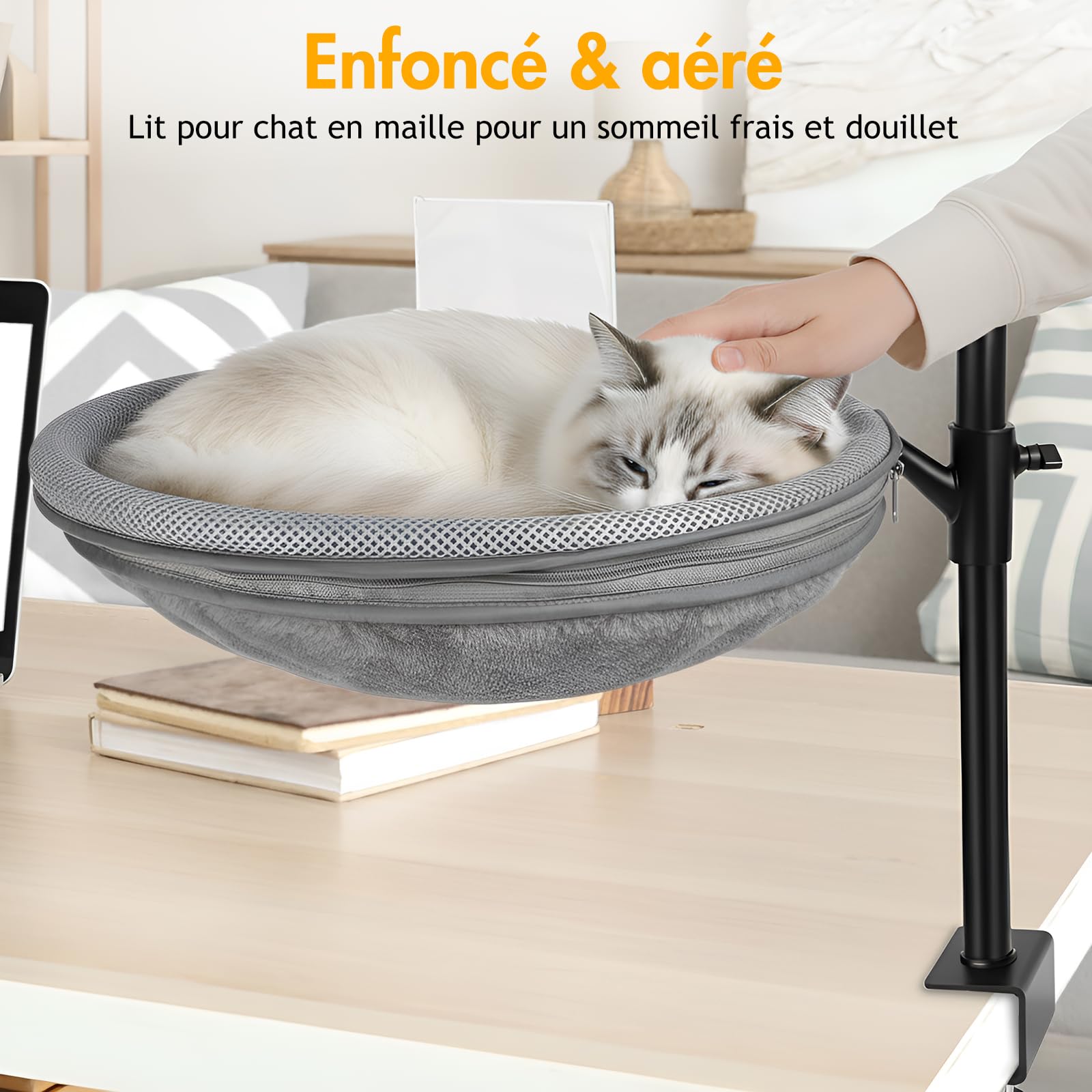 lit de Bureau pour Chat 360 ° Hauteurs supérieure et inférieure réglables Lit de Bureau d'hiver d'été Hamac pour Chats Tapis de hamac pour Votre Bureau