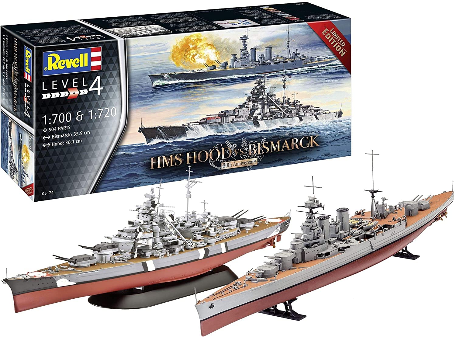q4you Revell 05174 HMS Hood vs. Bismarck, 80th Anniversary, 1 700 and 1 720 Model Kit