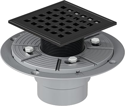 Neodrain استنزاف دش مربع،4 بوصة أسود الفولاذ المقاوم للصدأ 304 صر و PVC استنزاف الجسم، صر مع كيت يشمل فخ الشعر/مصفاة، رفع هوك وقاعدة استنزاف PVC